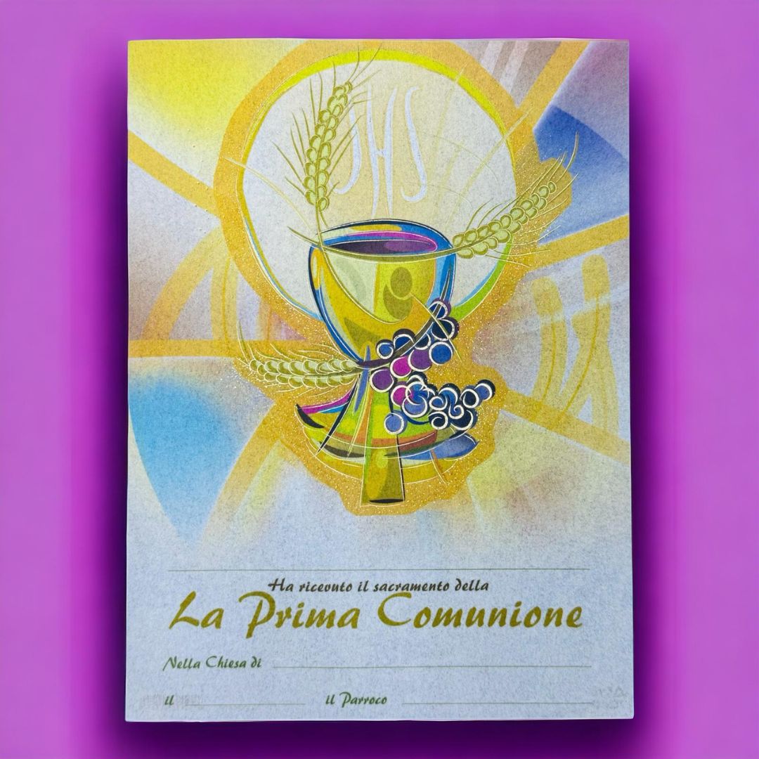 Pergamena Prima Comunione Simboli Eucaristici Dettagli Oro