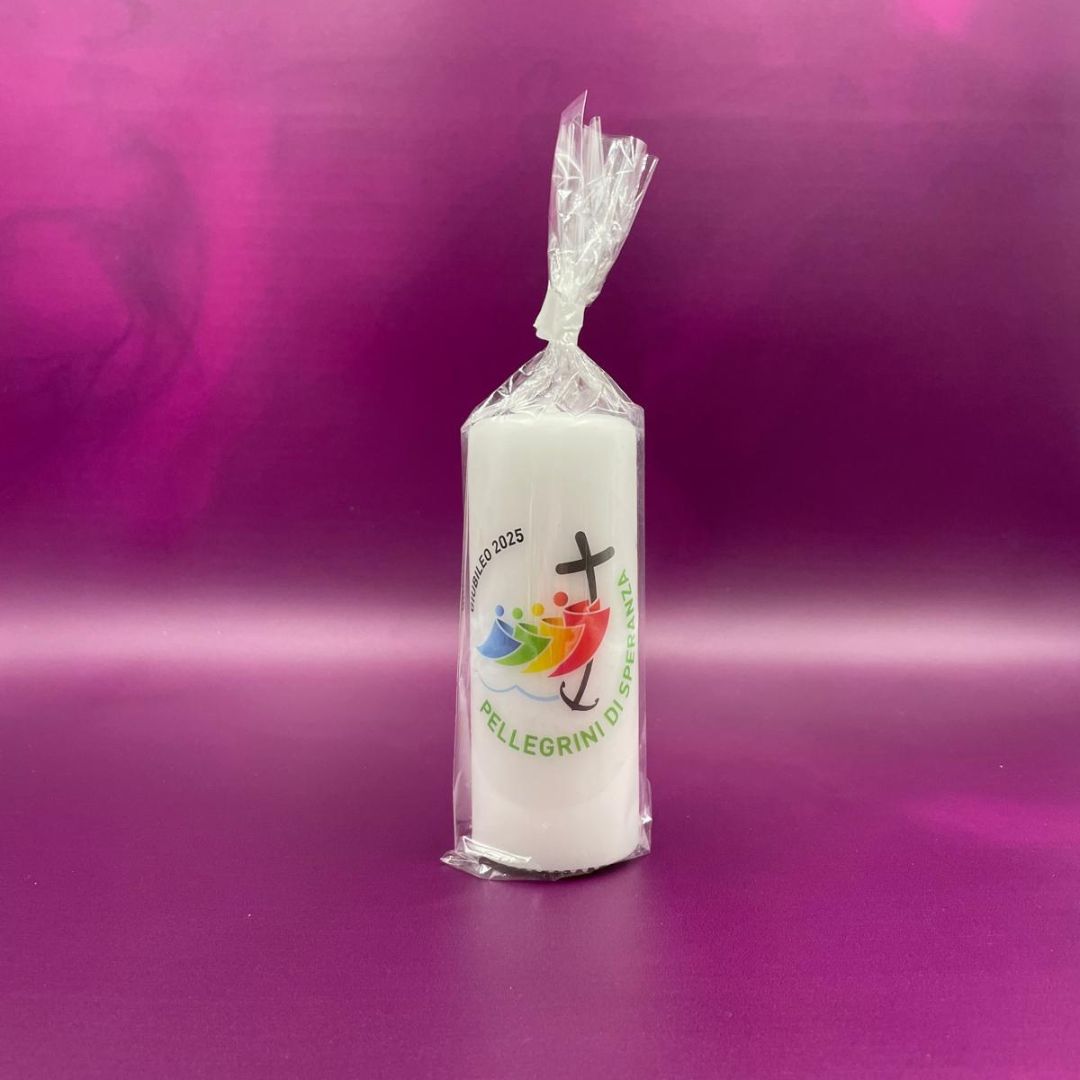 Candelotto Bianco con Logo ufficiale Giubileo 2025 5x13 cm