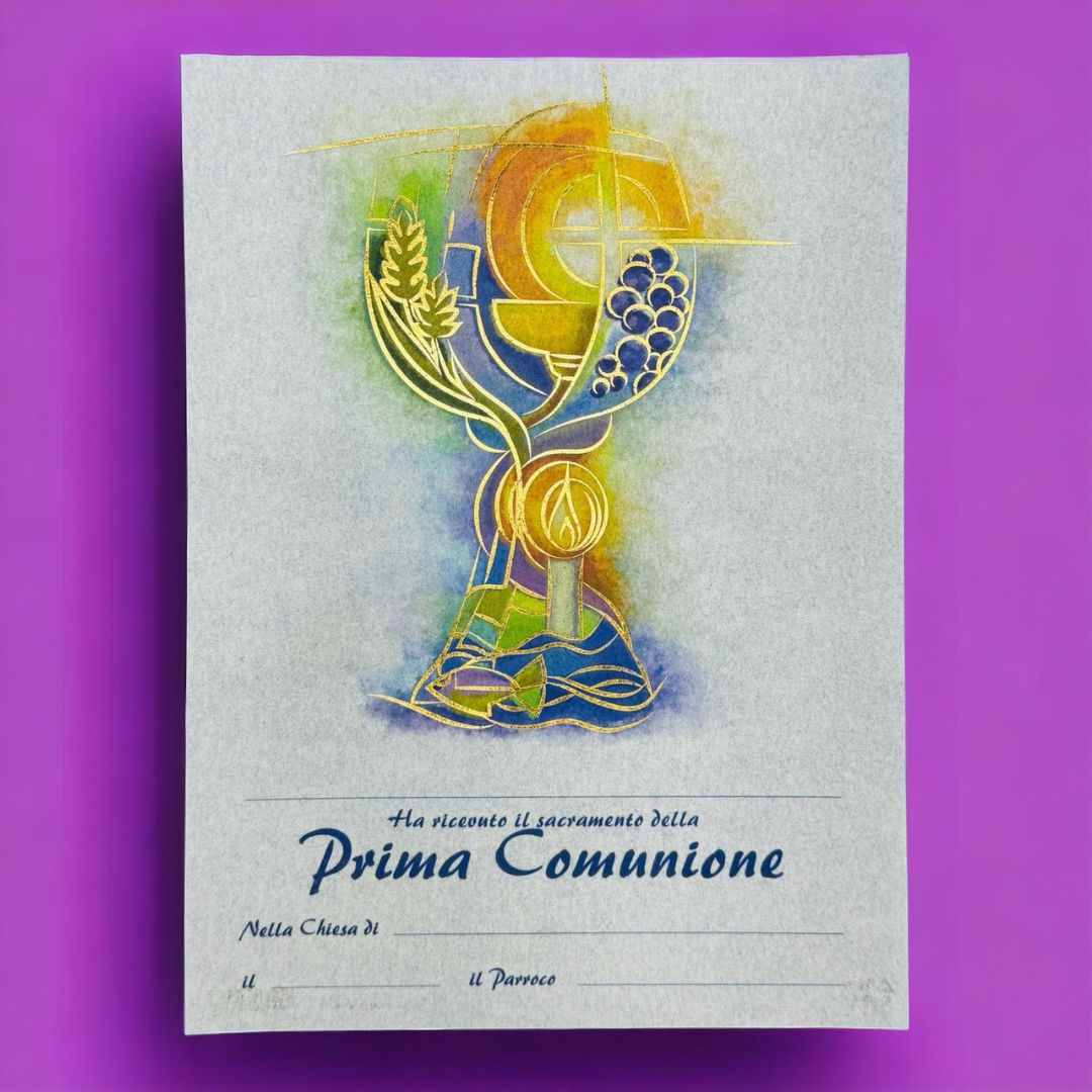 Pergamena Prima Comunione Simboli Eucaristici Dettagli Oro
