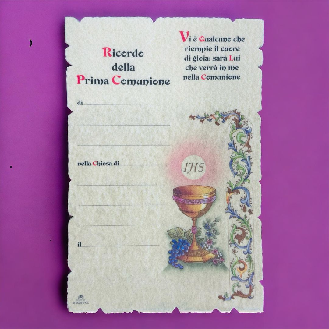 Pergamena Prima Comunione Simboli Eucaristici