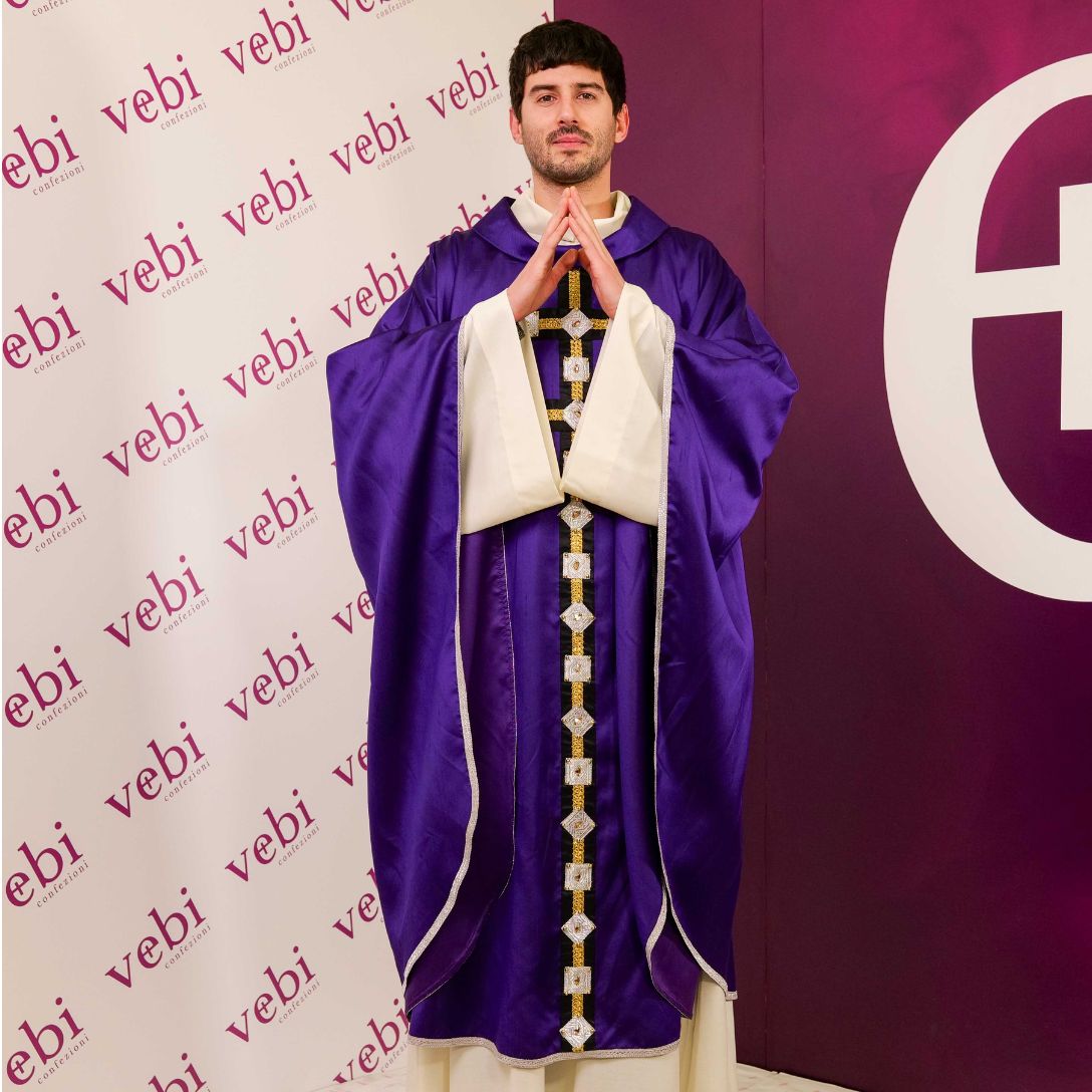 Casula 100% Seta con Stolone a Croce (Colori Liturgici, Rosa e Celeste Disponibili)