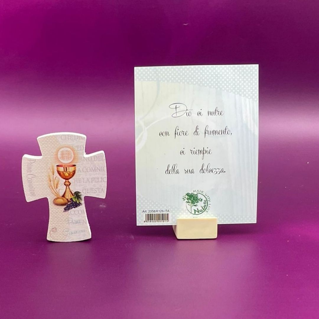 Croce Comunione Calamità con Cartoncino Frase Prima Comunione