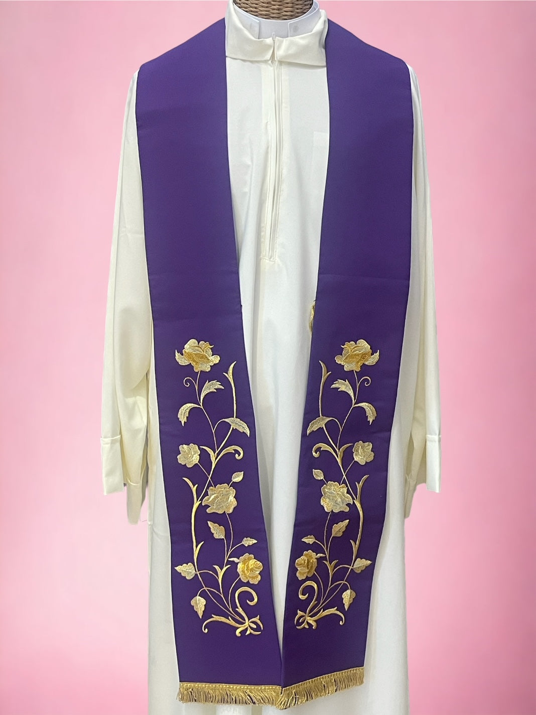 Stola per Sacerdote Poliestere Ricamo floreale (Colori Liturgici Disponibili)