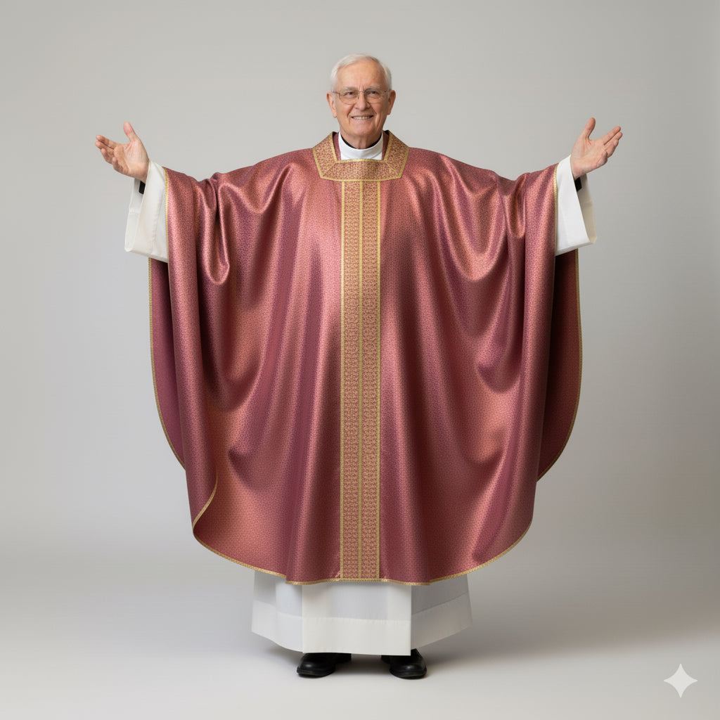 Casula Seta con Stolone Centrale e Passamaneria Francese Dorata