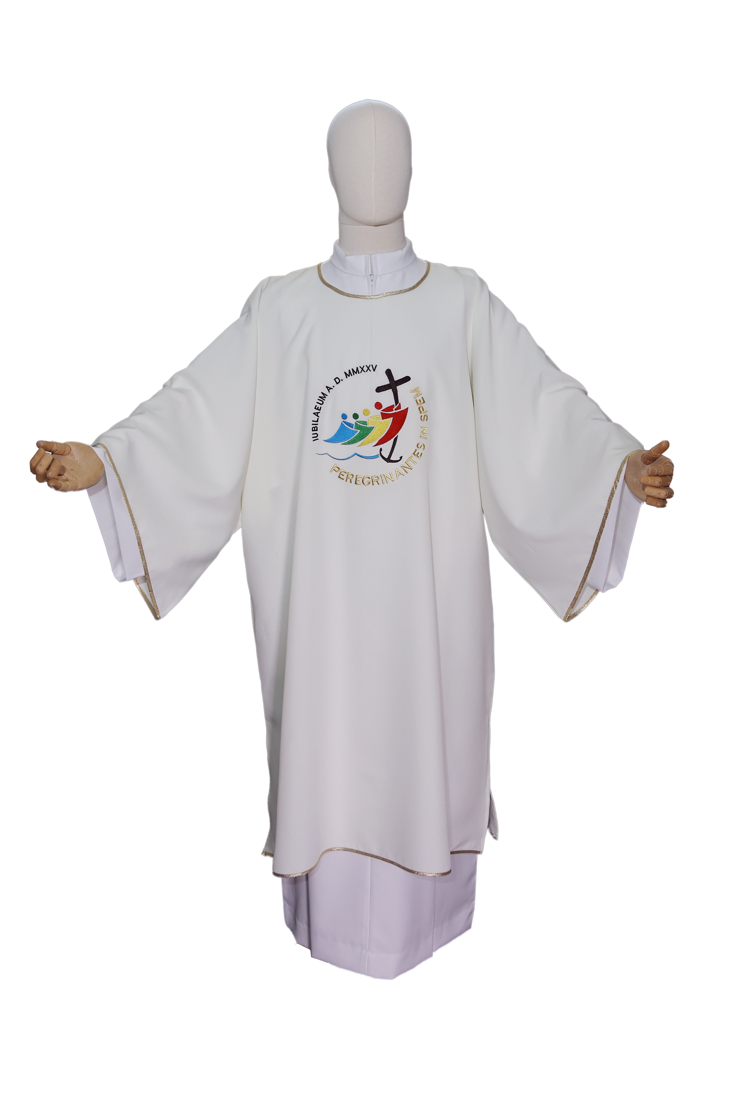 Dalmatica Diaconale con Ricamo Logo Ufficiale Giubileo 2025 (Colori Liturgici,Rosa, Morello e Celeste Disponibili)
