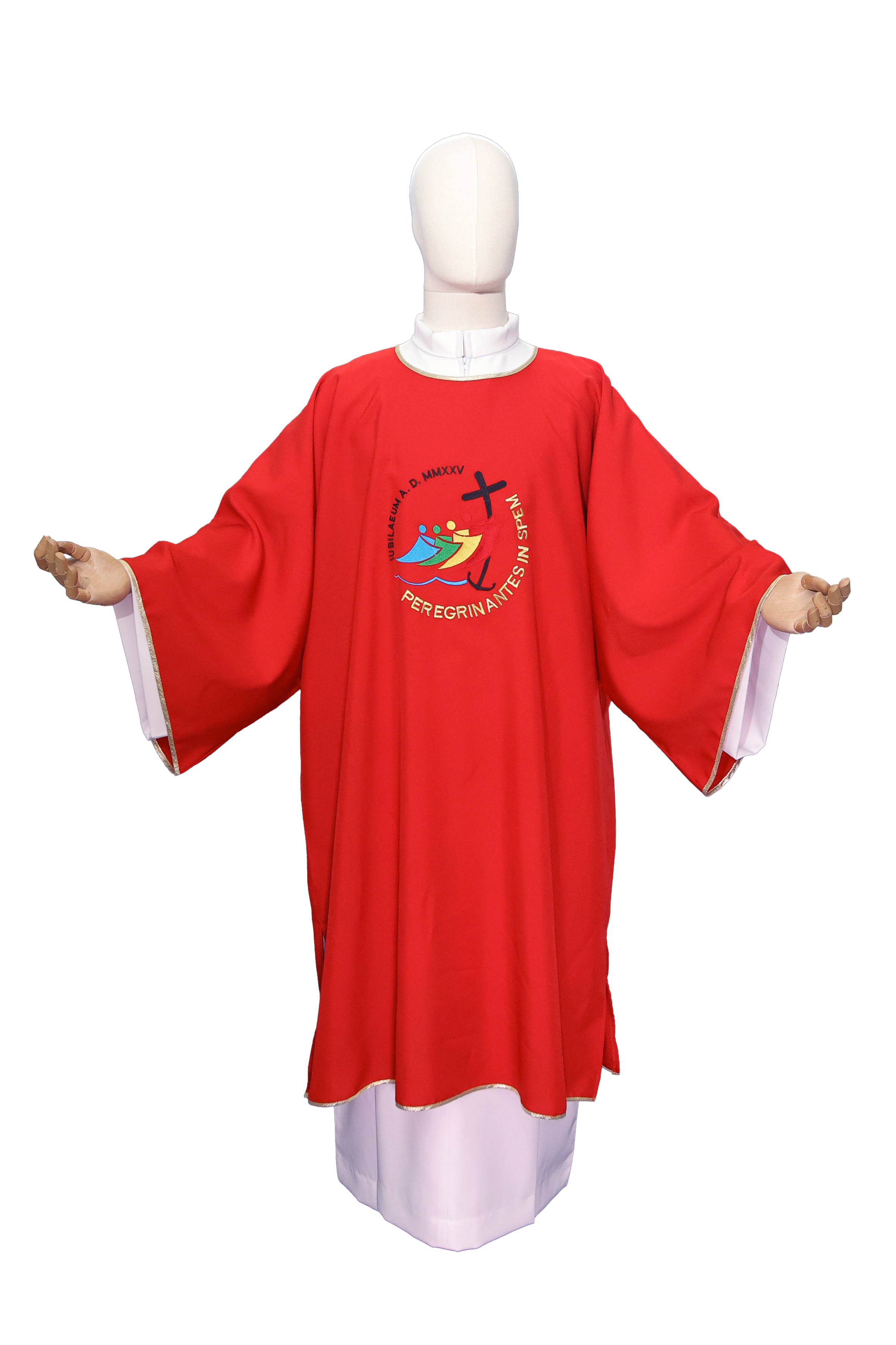 Dalmatica Diaconale con Ricamo Logo Ufficiale Giubileo 2025 (Colori Liturgici,Rosa, Morello e Celeste Disponibili)