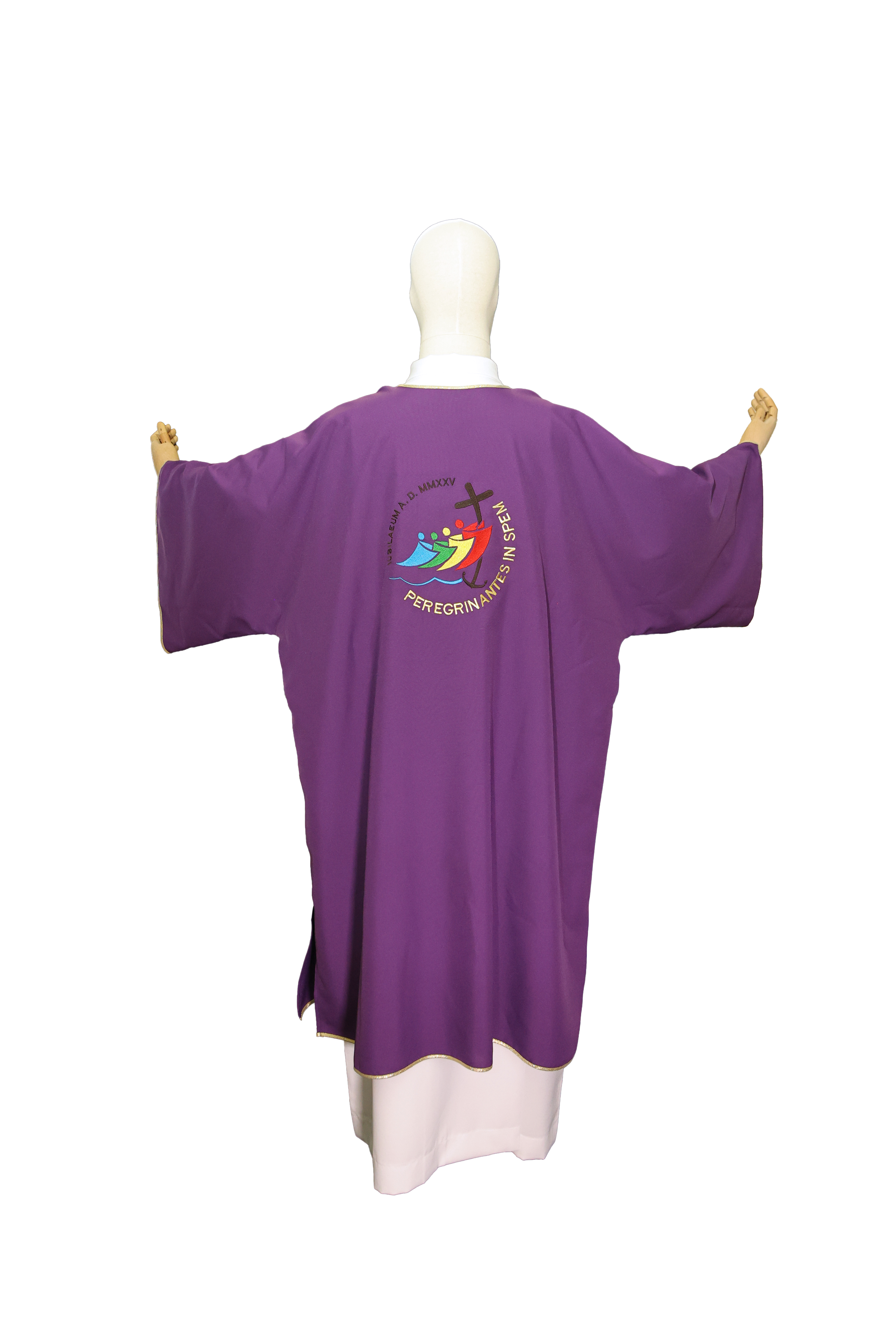 Dalmatica Diaconale con Ricamo Logo Ufficiale Giubileo 2025 (Colori Liturgici,Rosa, Morello e Celeste Disponibili)