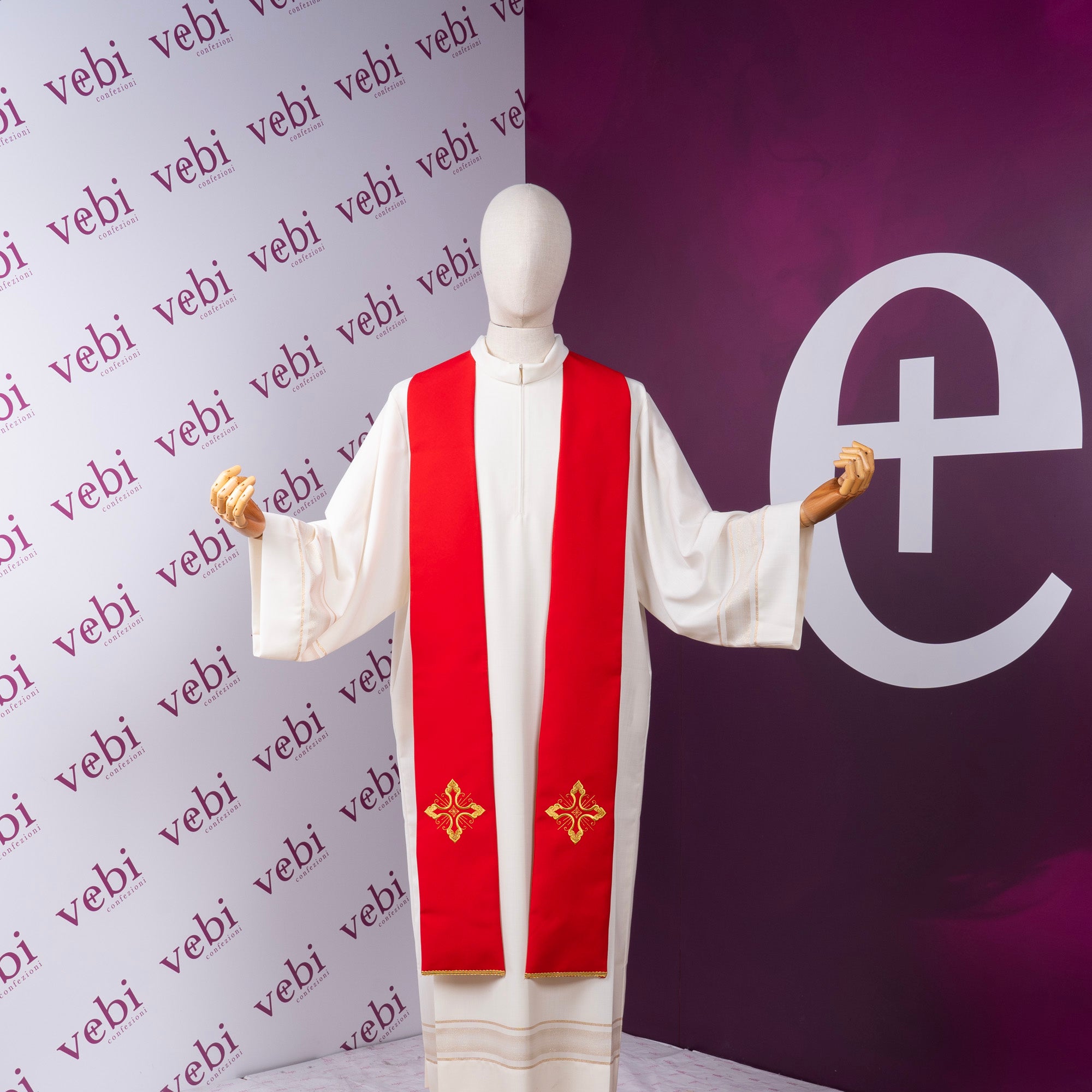 Stola per Sacerdote Ricamo Croce Rifinitura Oro (Colori Liturgici Disponibili)