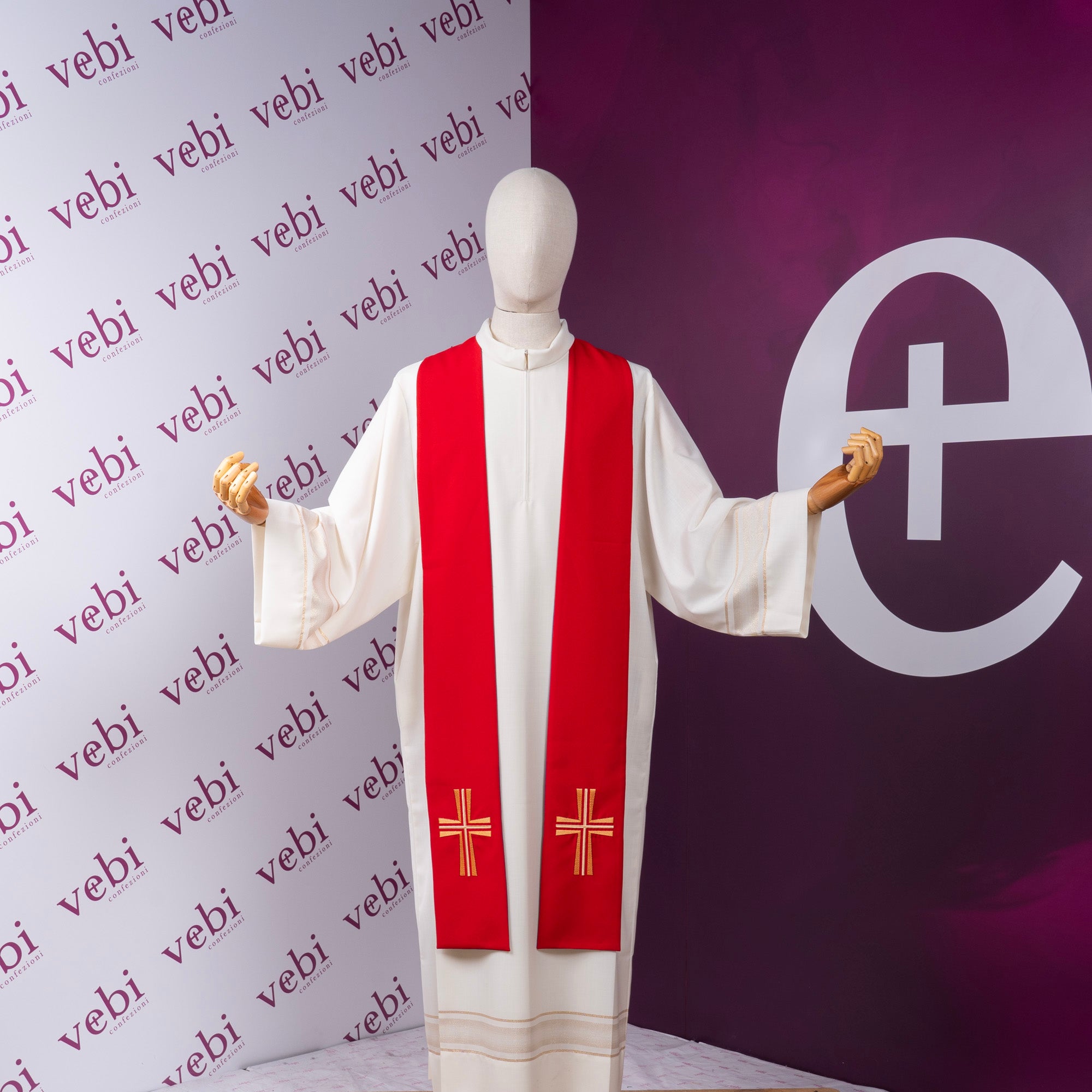 Stola per Sacerdote BICOLORE Ricamo Croce Rifinitura su Tono