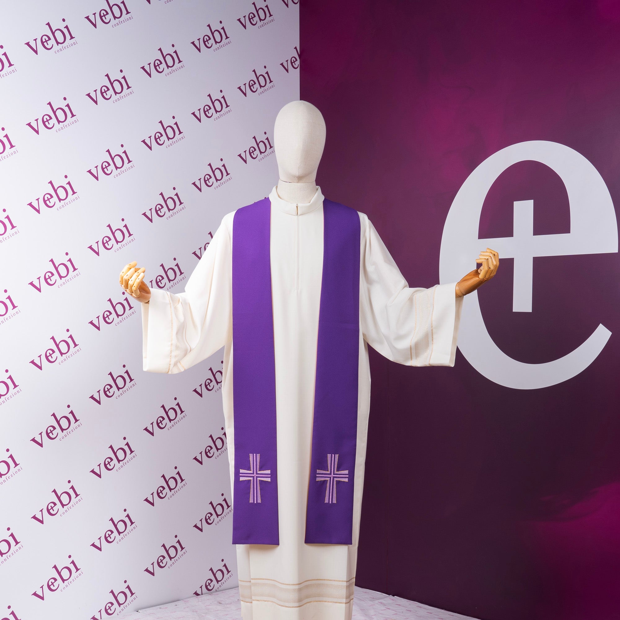 Stola per Sacerdote BICOLORE Ricamo Croce Rifinitura su Tono