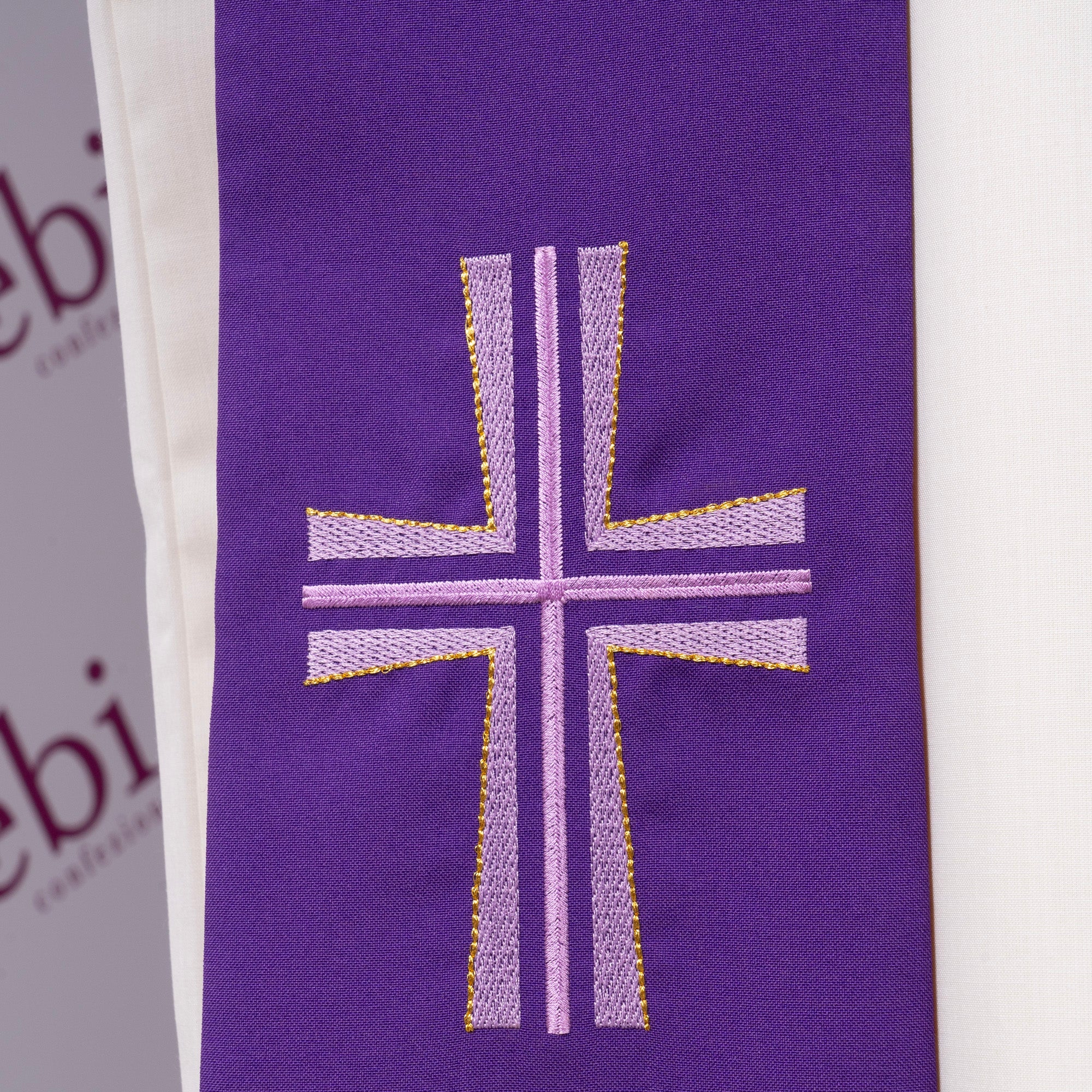 Stola per Sacerdote BICOLORE Ricamo Croce Rifinitura su Tono