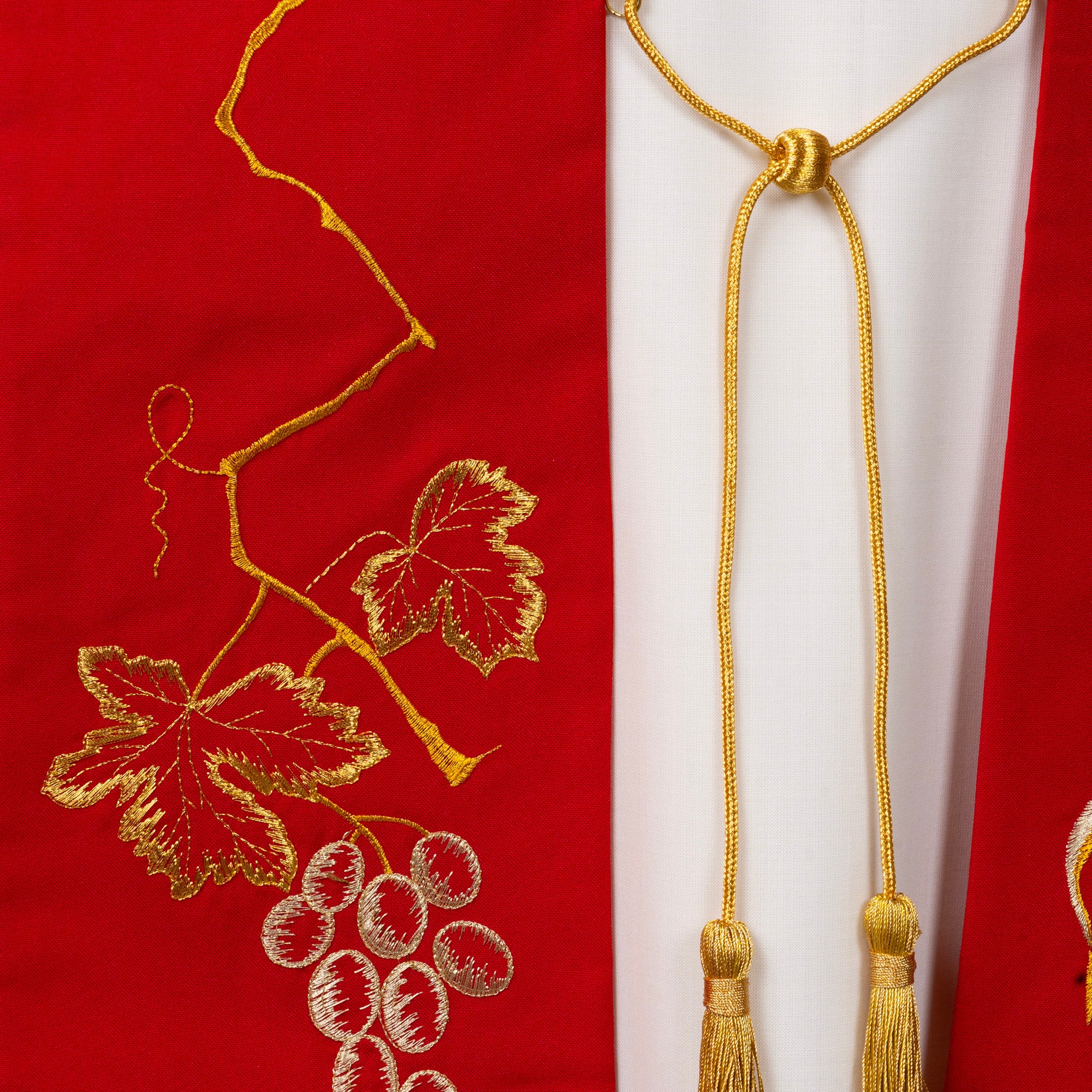 Stola per Sacerdote Ricamo Grano ed Uva in Poliestere con Frangia Oro (Disp. Colori)
