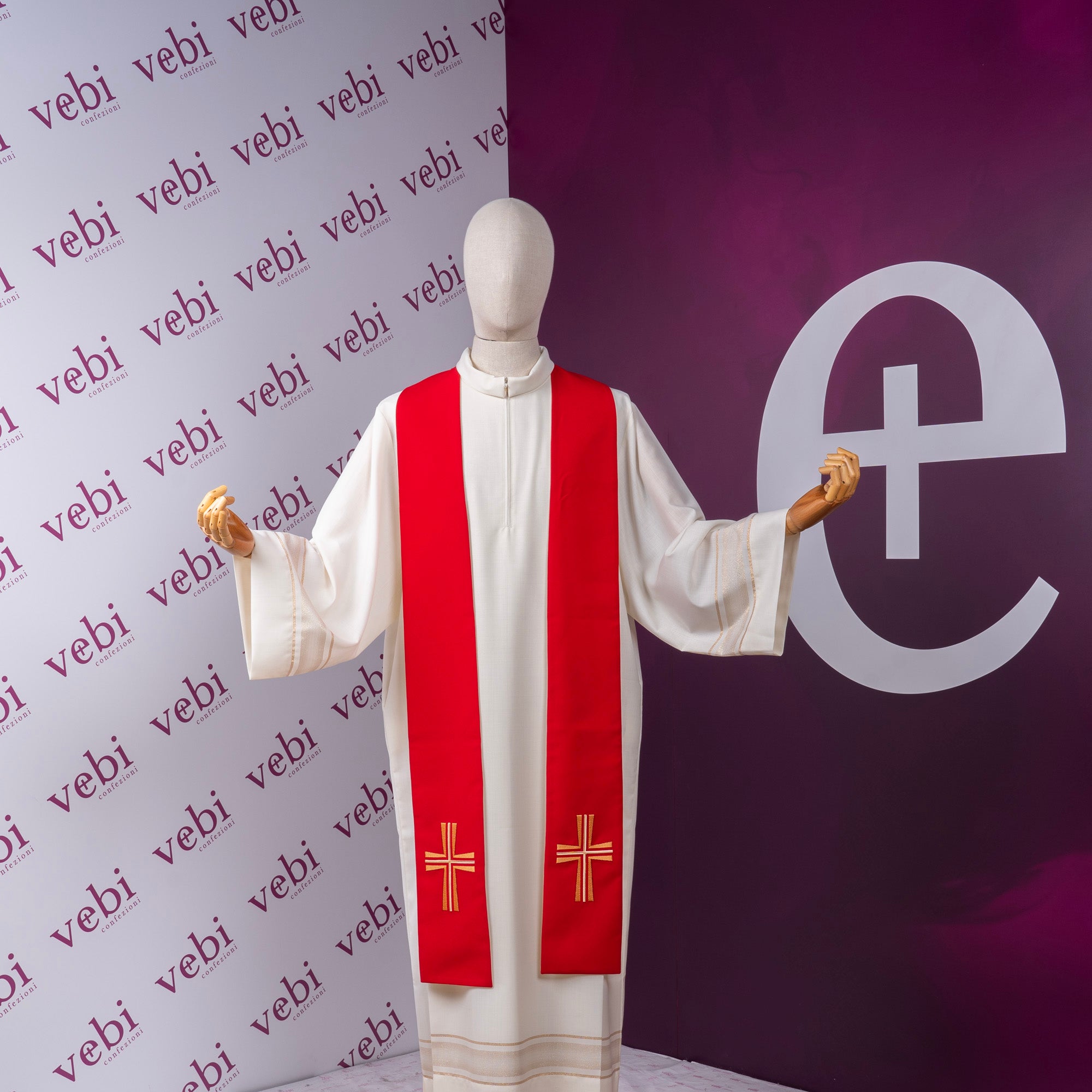 Stola per Sacerdote BICOLORE Ricamo Croce Rifinitura su Tono
