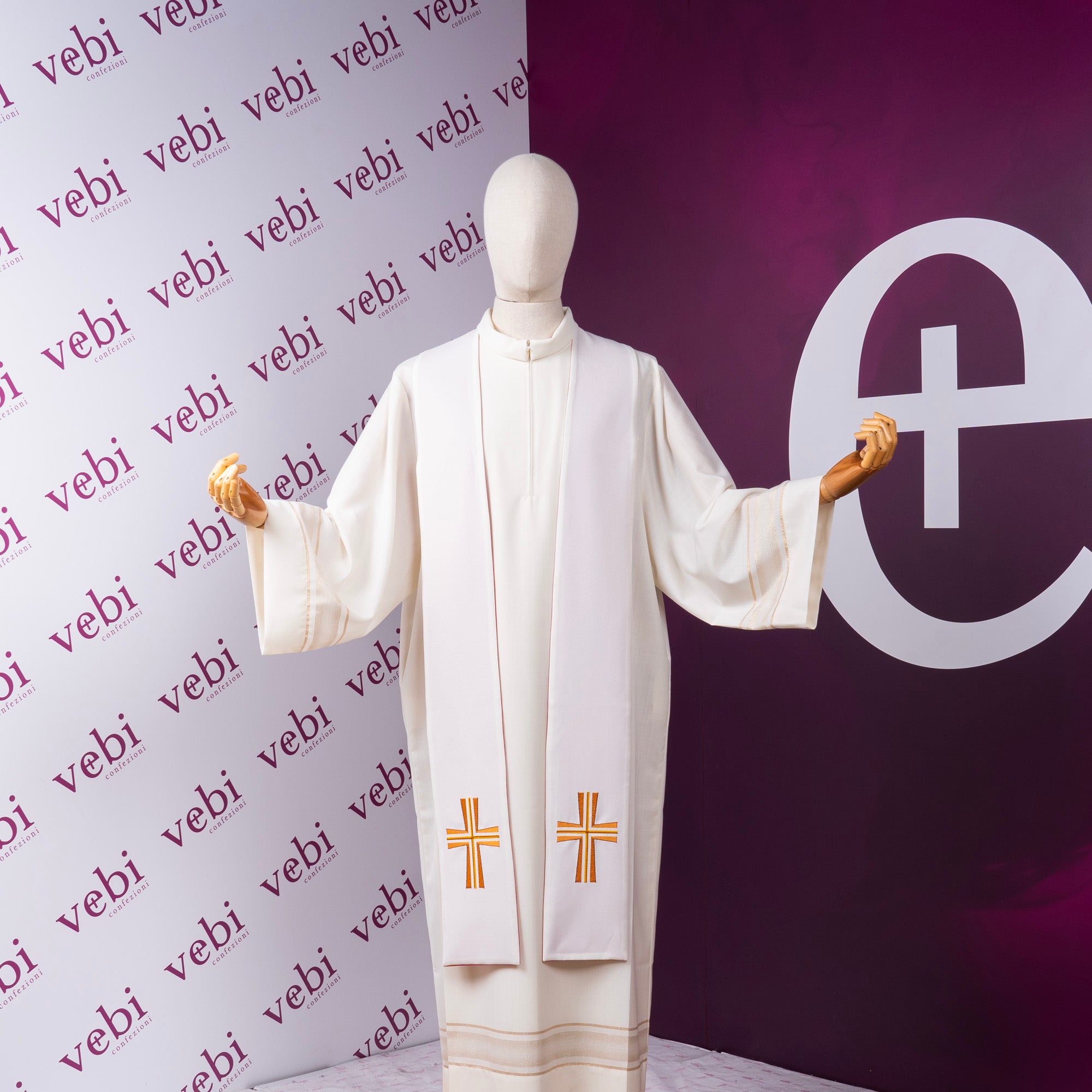 Stola per Sacerdote BICOLORE Ricamo Croce Rifinitura su Tono