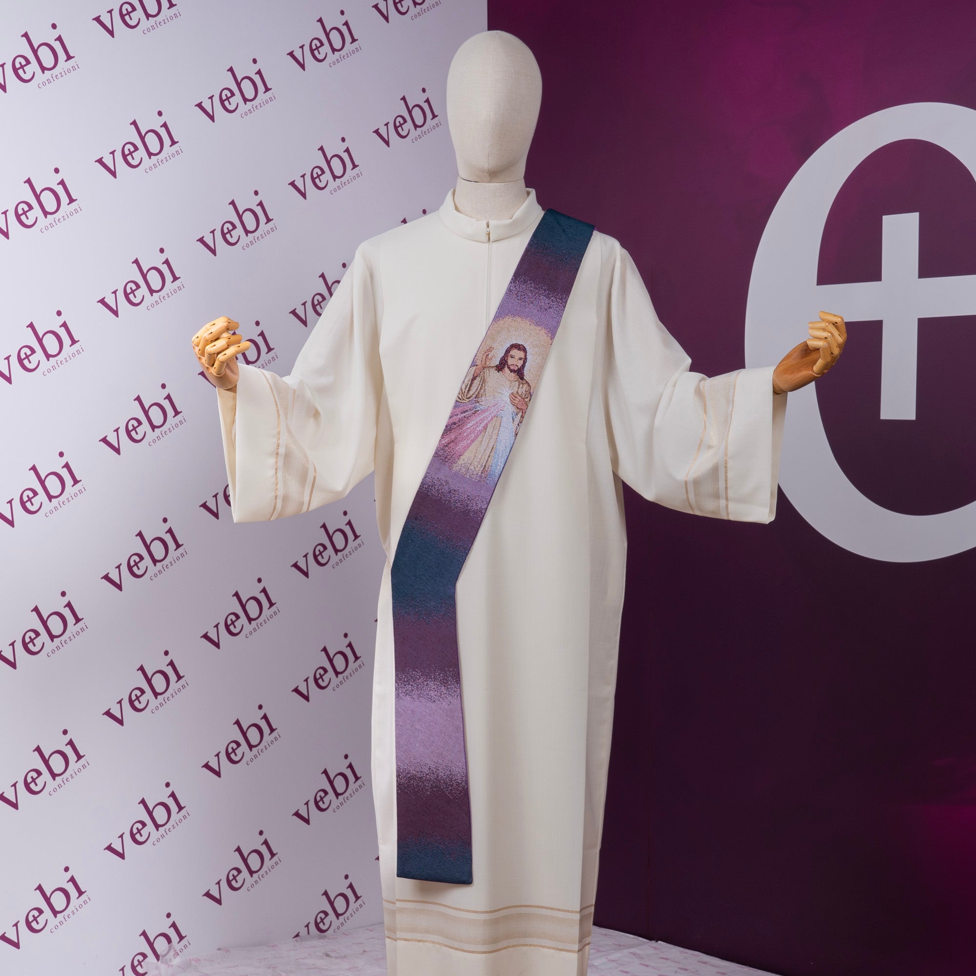 Stola Diaconale Misto Cotone con Ricamo Gesù Misericordioso (Colori Liturgici Disponibili)