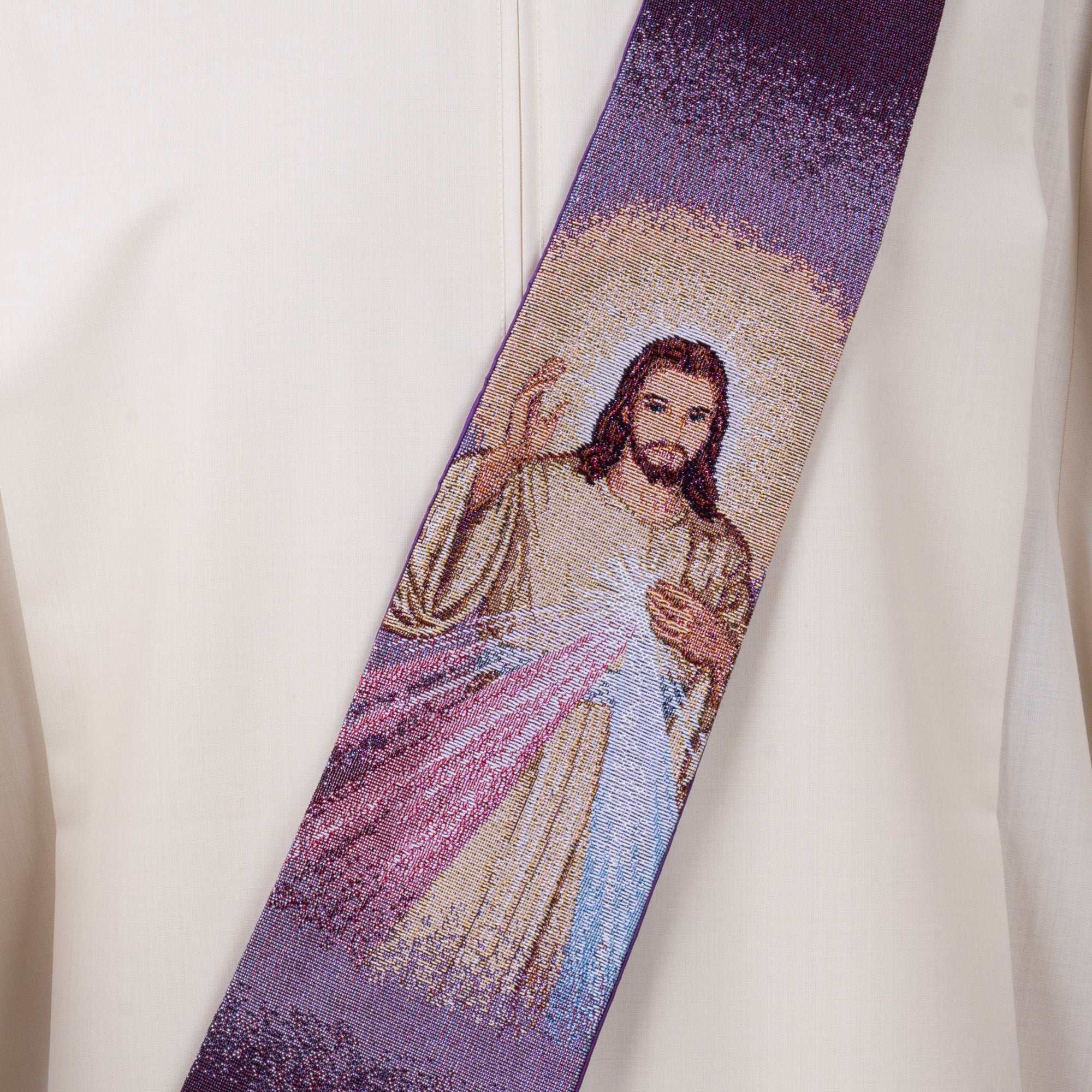 Stola Diaconale Misto Cotone con Ricamo Gesù Misericordioso (Colori Liturgici Disponibili)