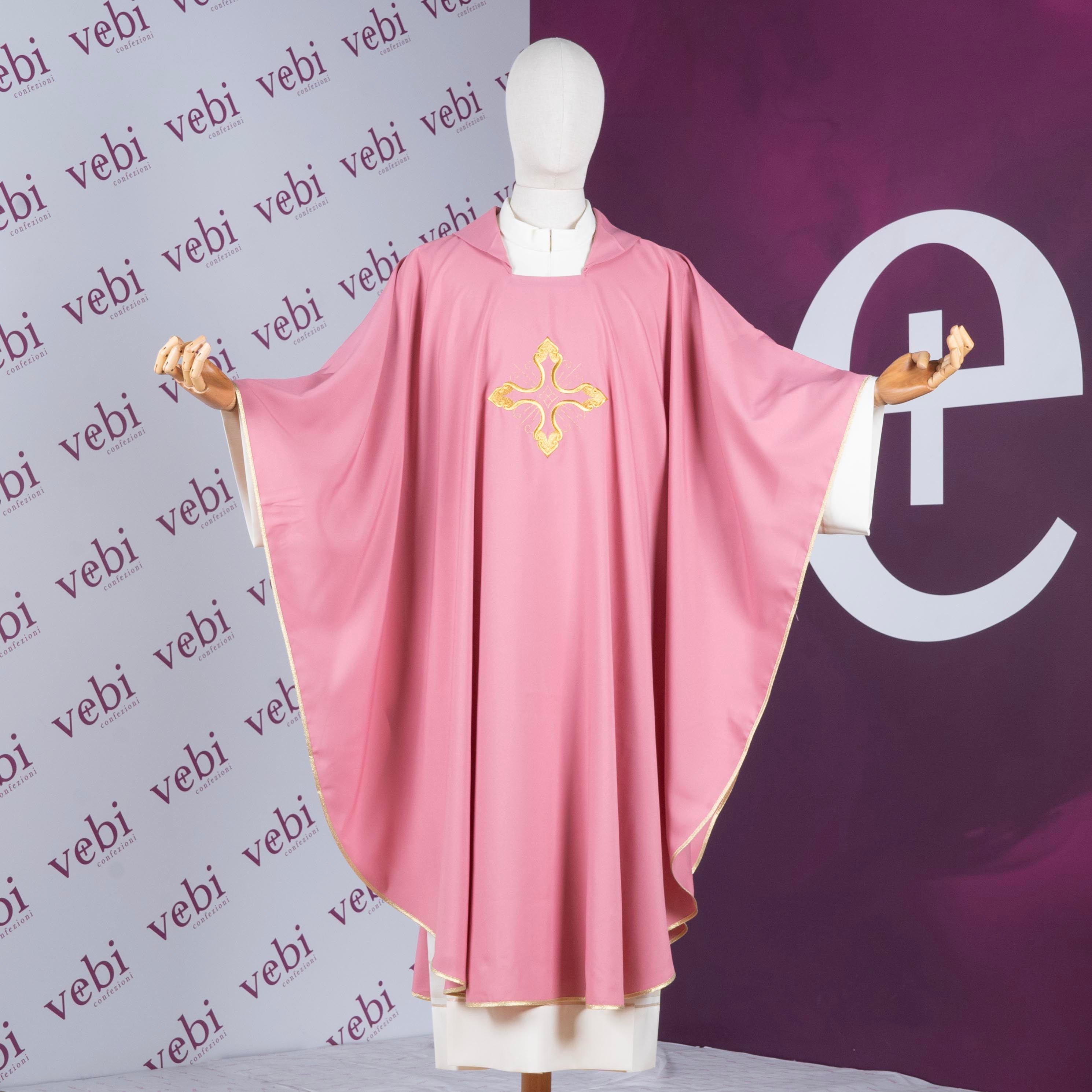 Casula Sacerdotale Ricamo Croce Oro Disponibile Colori Lit. + Rosa, Morello, Nero