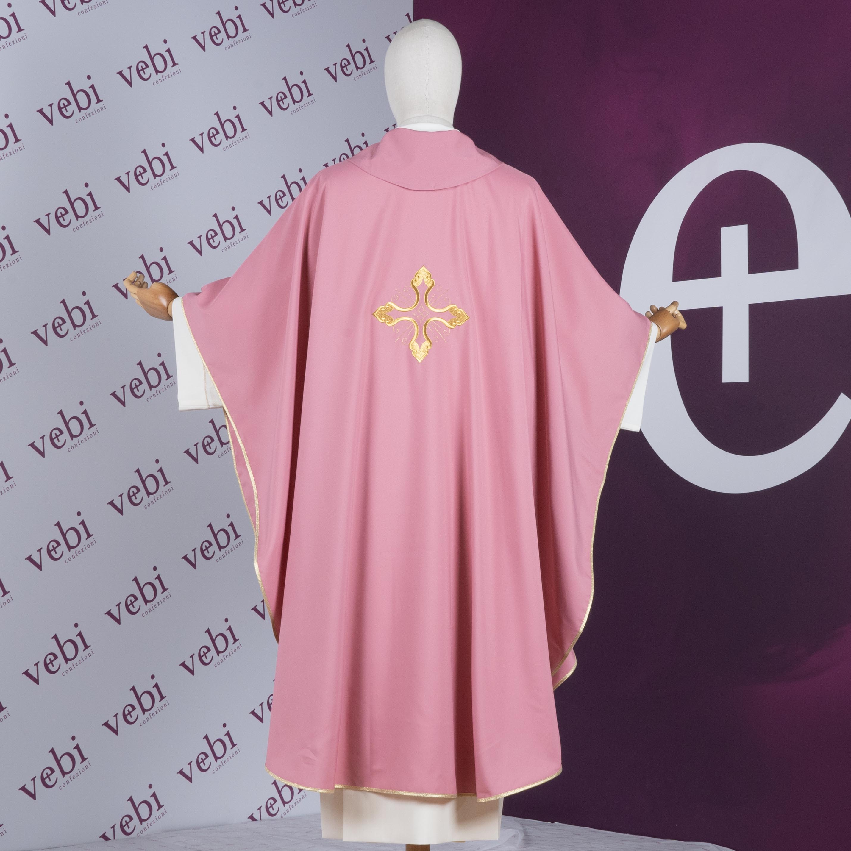 Casula Sacerdotale Ricamo Croce Oro Disponibile Colori Lit. + Rosa, Morello, Nero