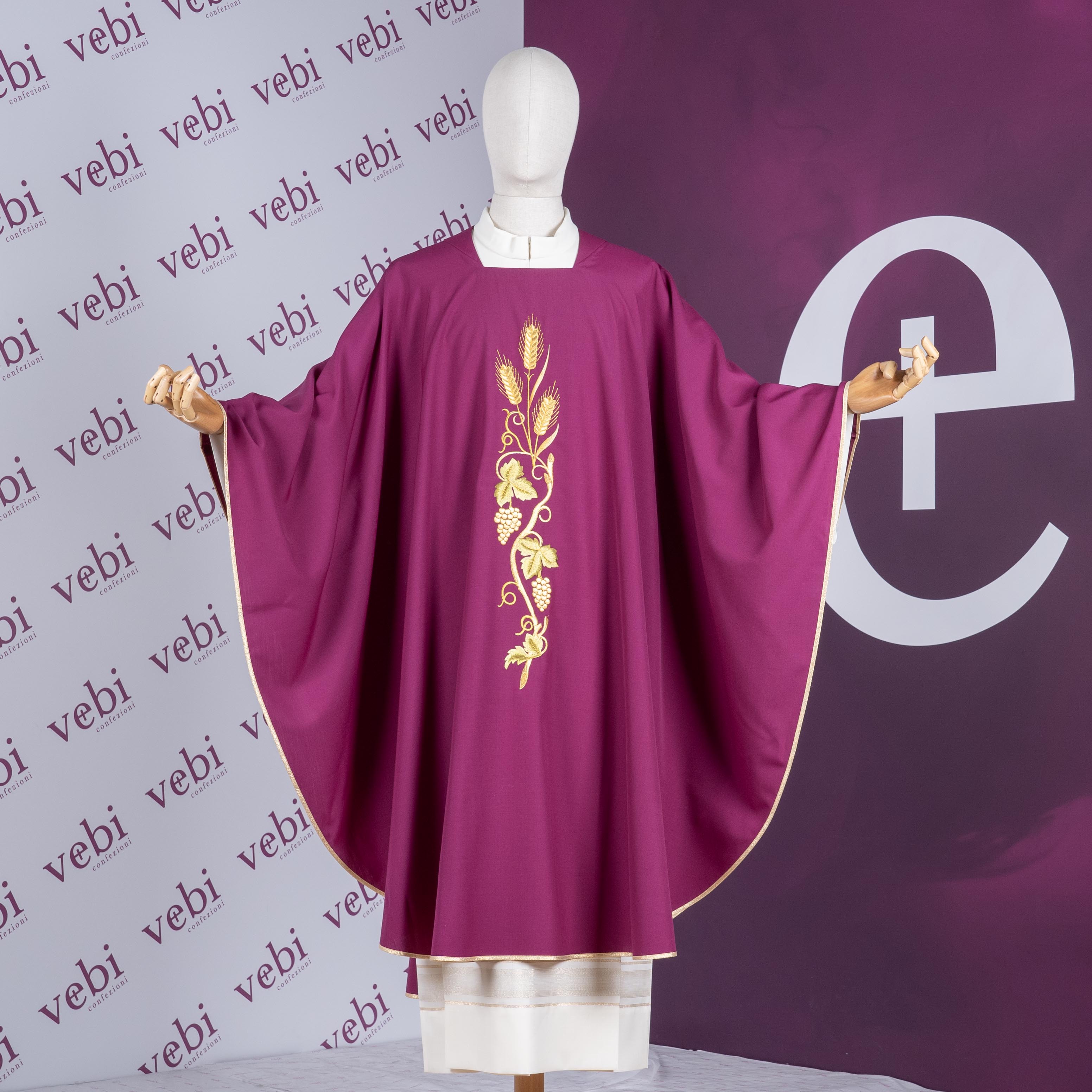 Casula Sacerdotale Spiga e Uva in Oro (Colori Liturgici, Morello e Rosa Disponibili)