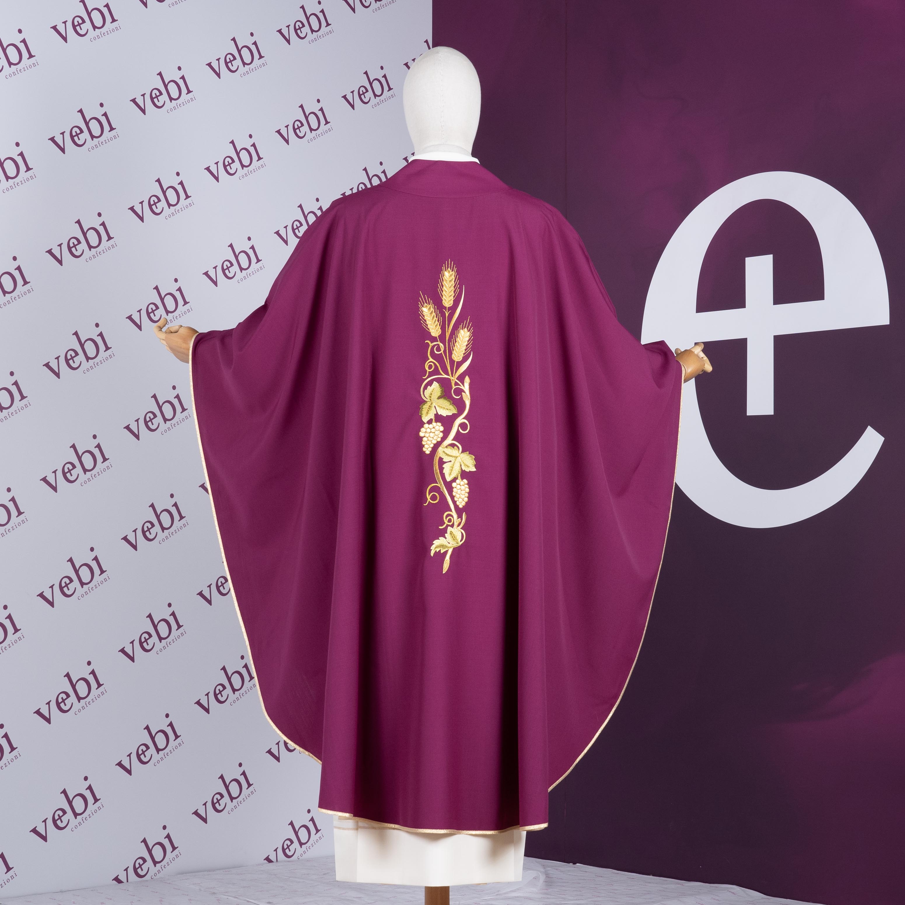 Casula Sacerdotale Spiga e Uva in Oro (Colori Liturgici, Morello e Rosa Disponibili)