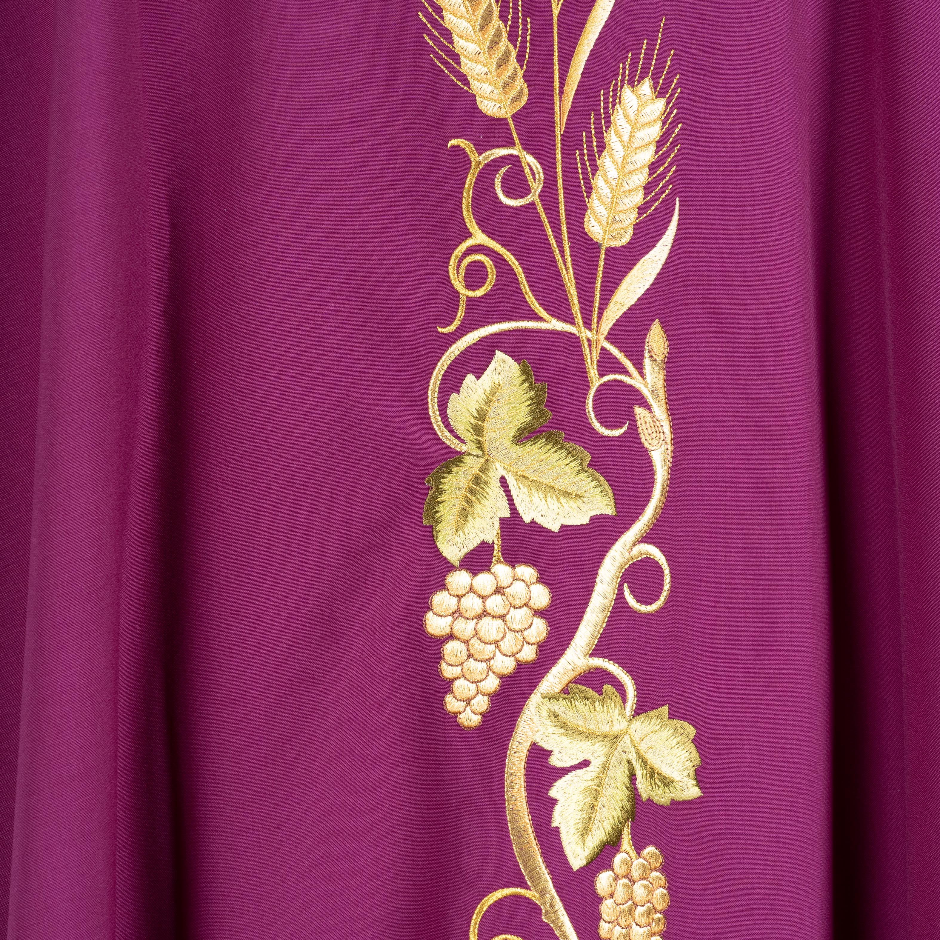Casula Sacerdotale Spiga e Uva in Oro (Colori Liturgici, Morello e Rosa Disponibili)