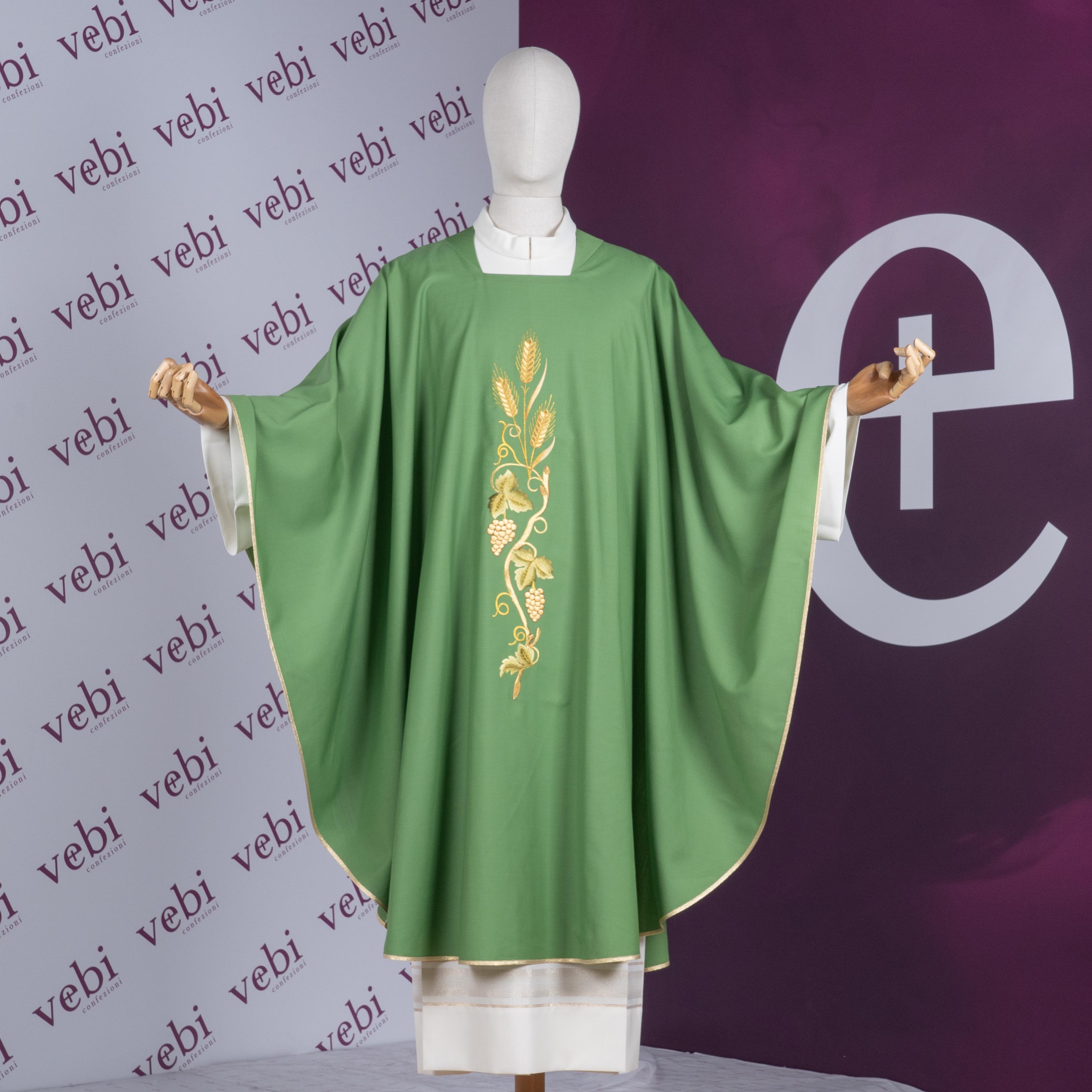 Casula Sacerdotale Spiga e Uva in Oro (Colori Liturgici, Morello e Rosa Disponibili)