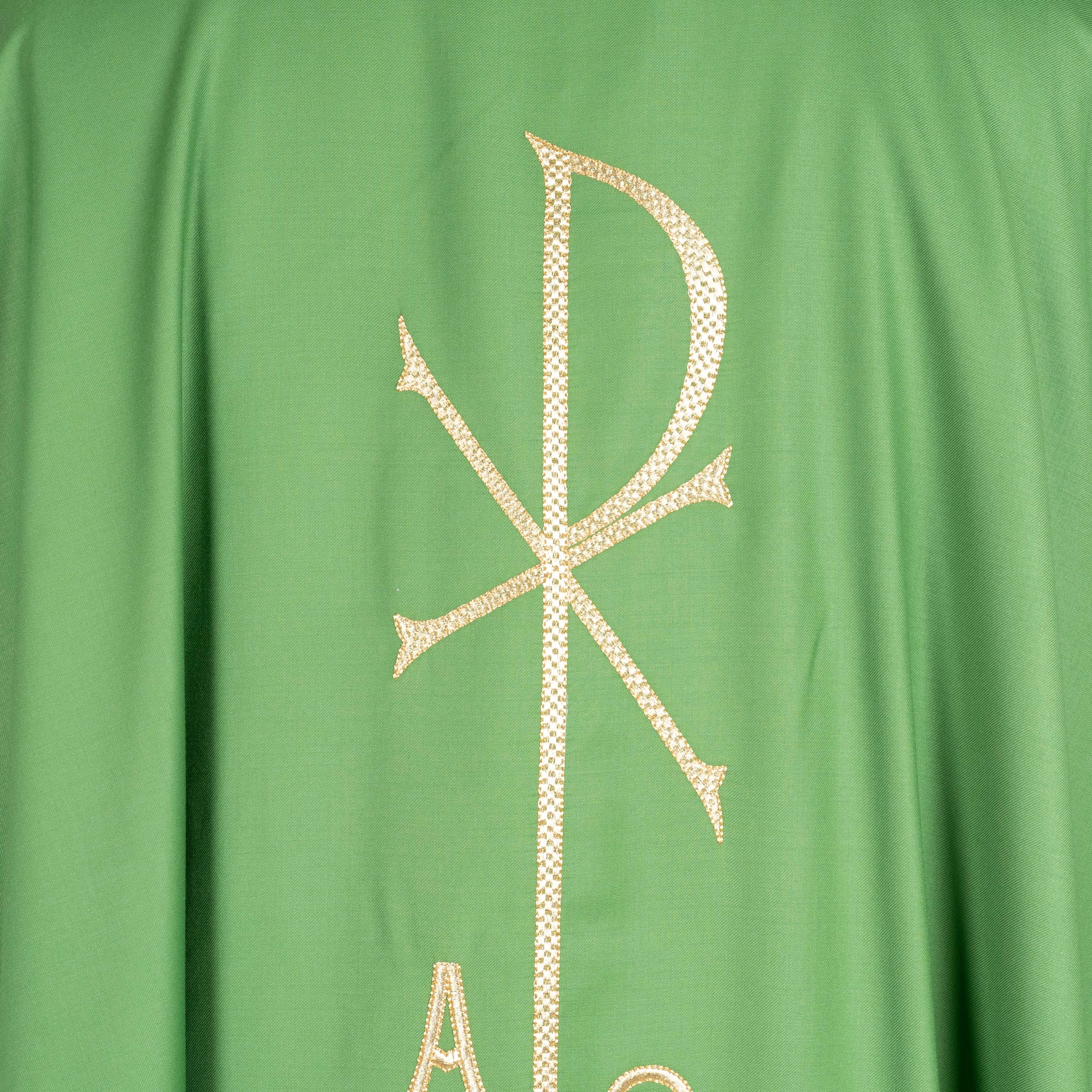 Casula Lana (o Misto) con Ricamo Oro Spiga, Alfa e Omega (Colori Liturgici Disponibili)
