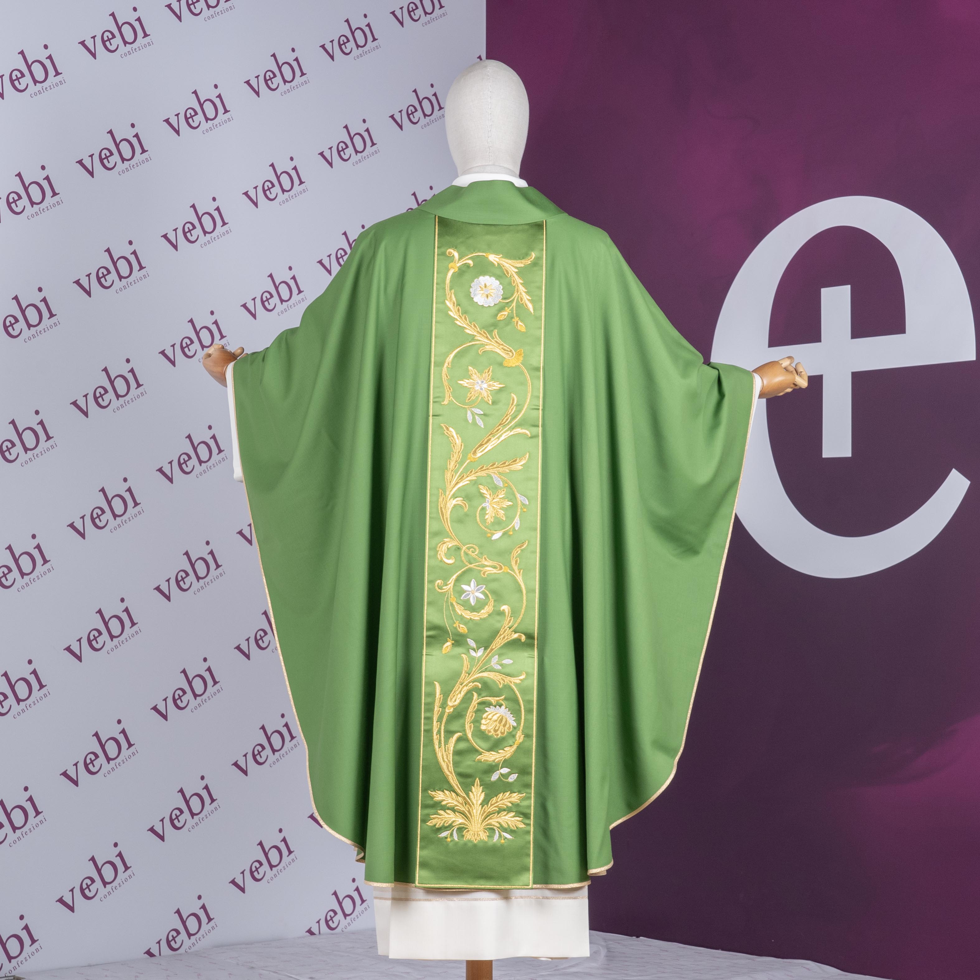 Casula da Sacerdote Lana con Stolone Ricamato Oro (Colori Liturgici Disponibili)