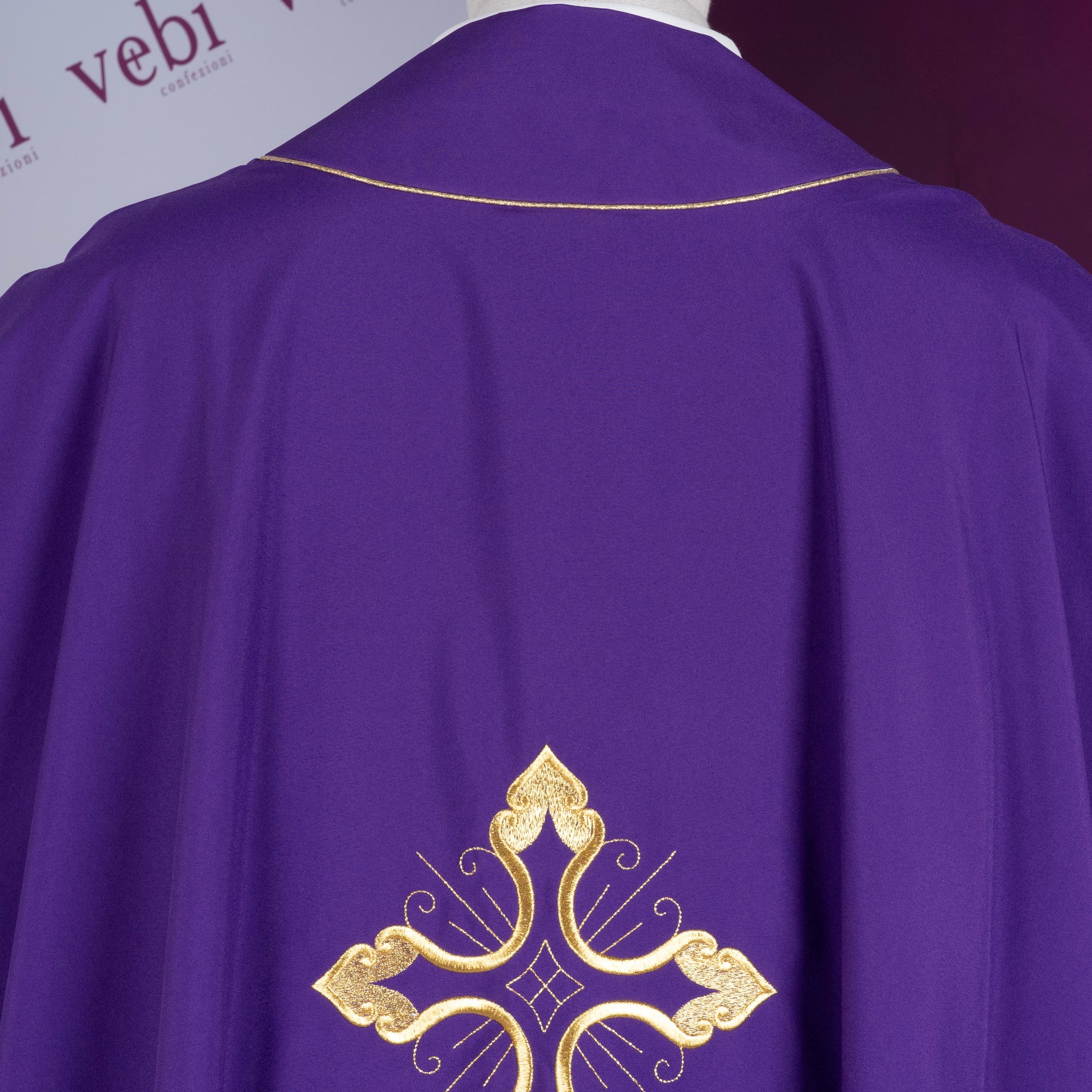 Casula Sacerdotale Ricamo Croce Oro Disponibile Colori Lit. + Rosa, Morello, Nero