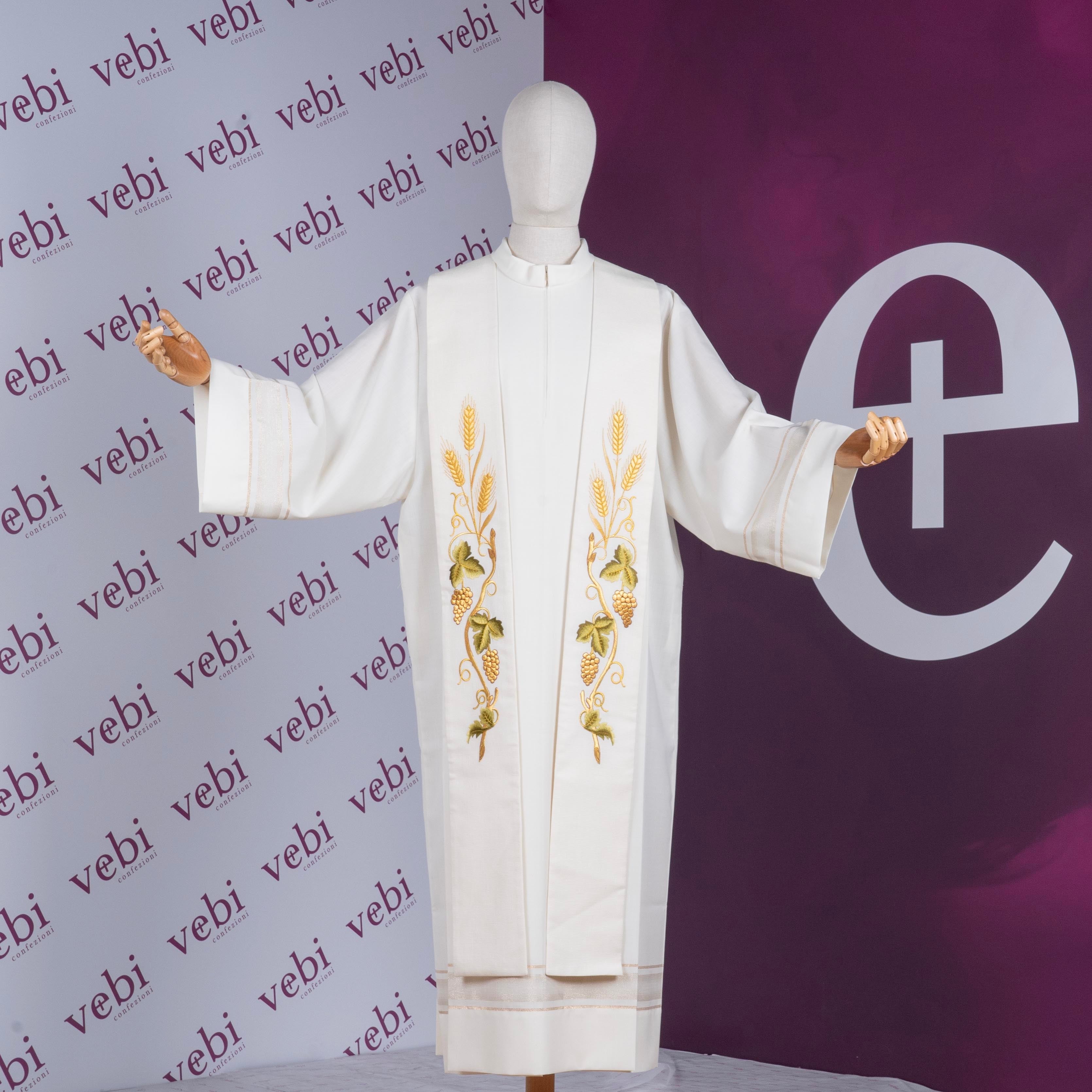 Stola in Lana Quadrettata con Ricami Grano Uva (Colori Liturgici Disponibili)