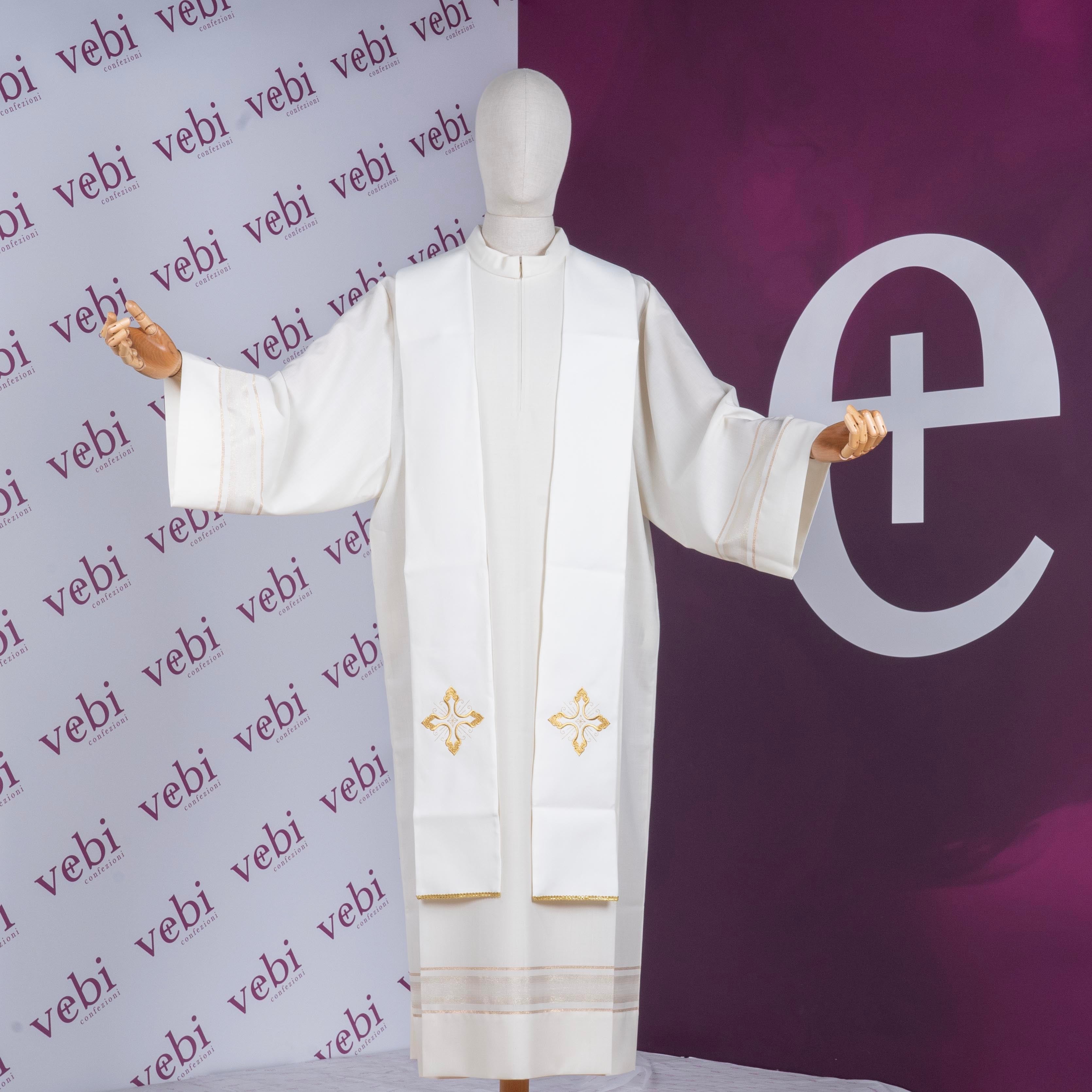 Stola per Sacerdote Ricamo Croce Rifinitura Oro (Colori Liturgici Disponibili)