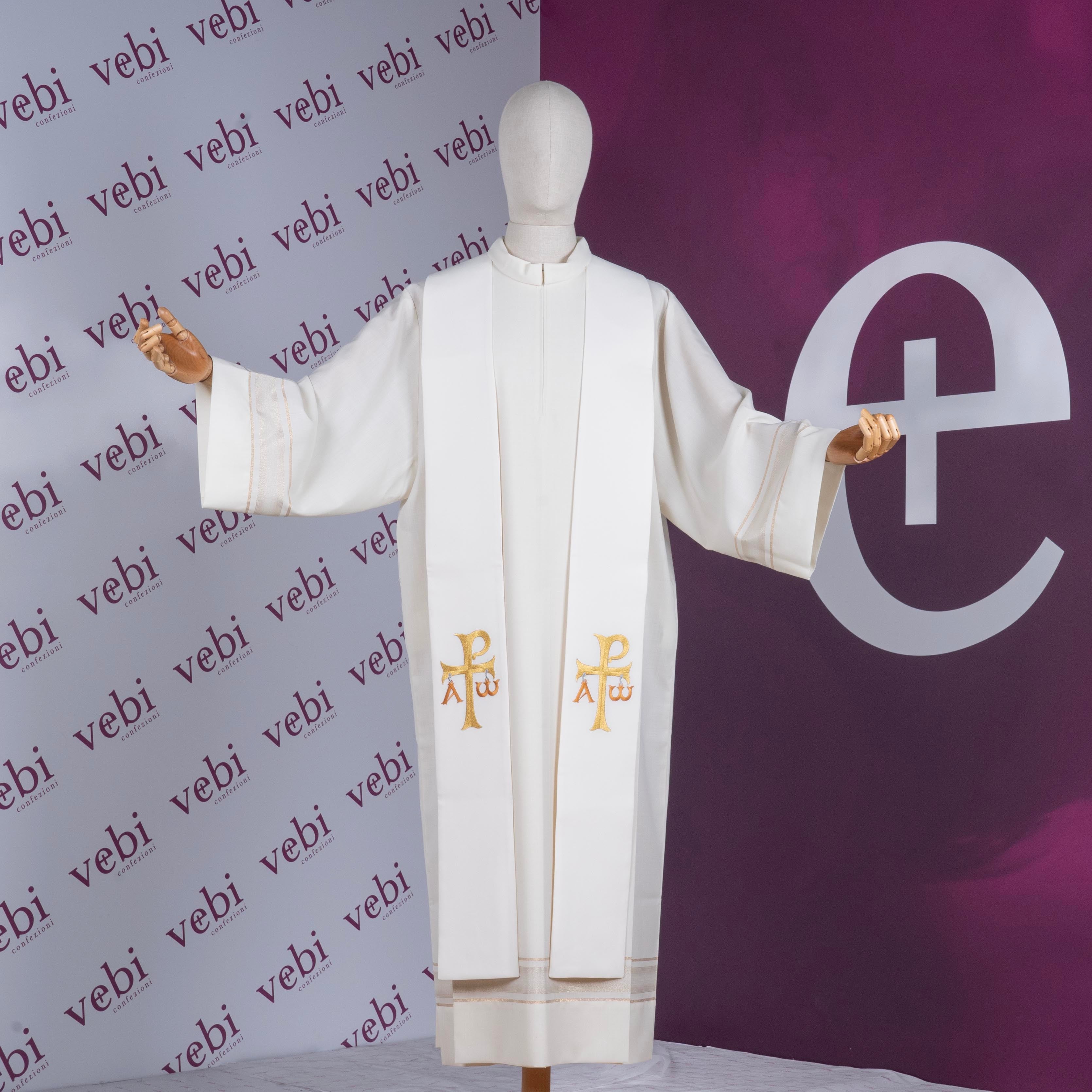 Stola Sacerdotale poliestere Ricamo Oro P,Alfa e Omega