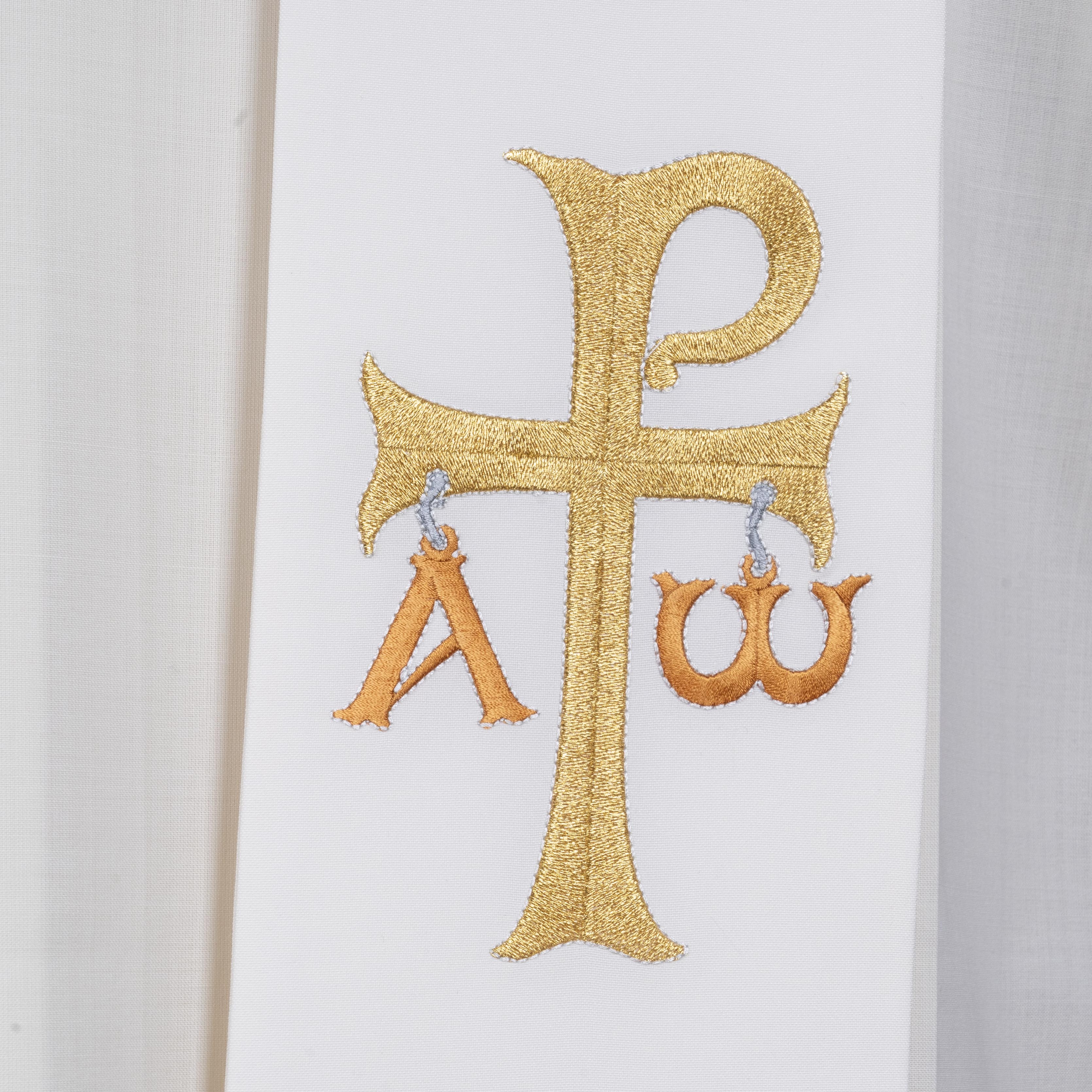 Stola Sacerdotale poliestere Ricamo Oro P,Alfa e Omega