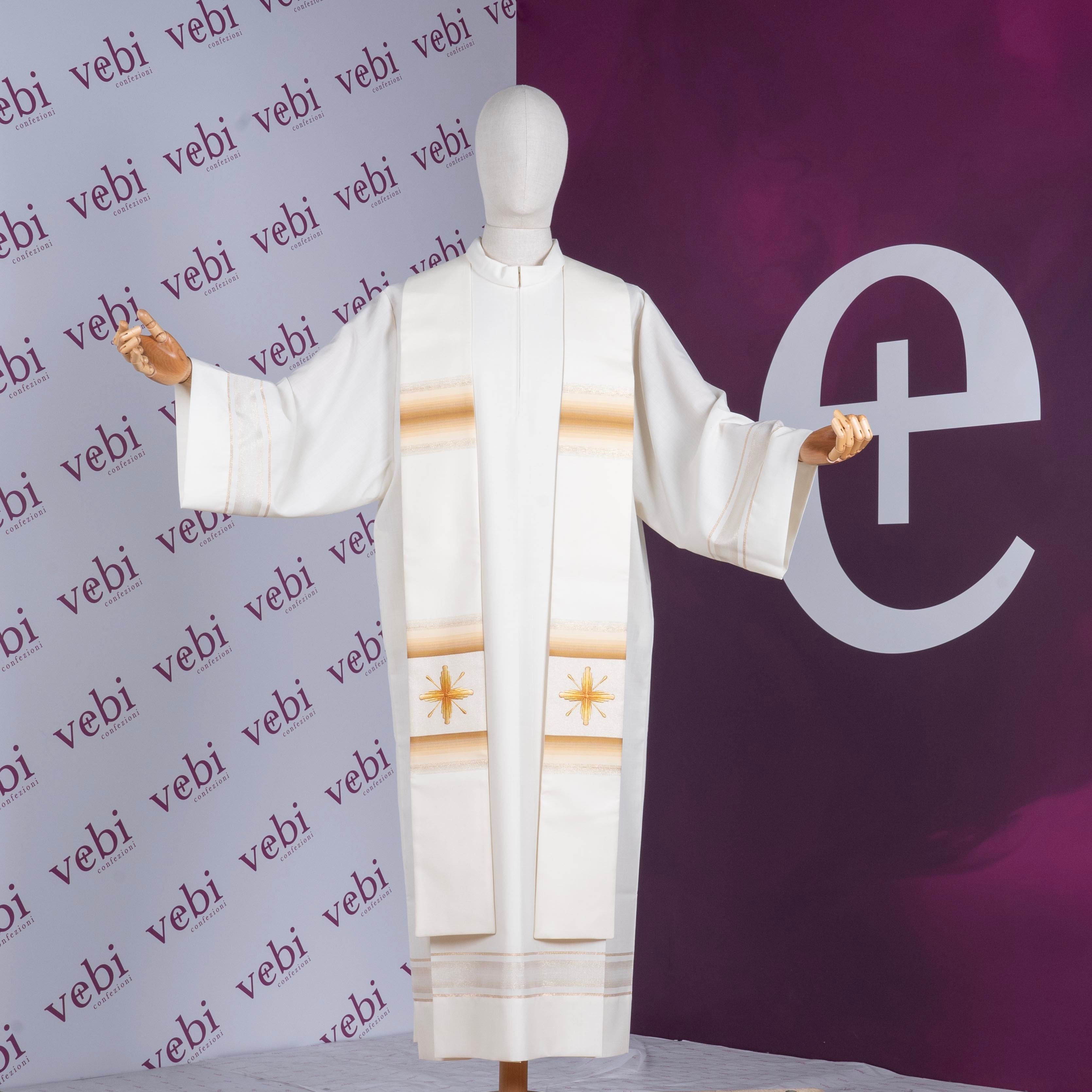 Stola per Sacerdote in Lana e Seta Ricamo Croci e Inserti in Tono (Colori Disponibili)