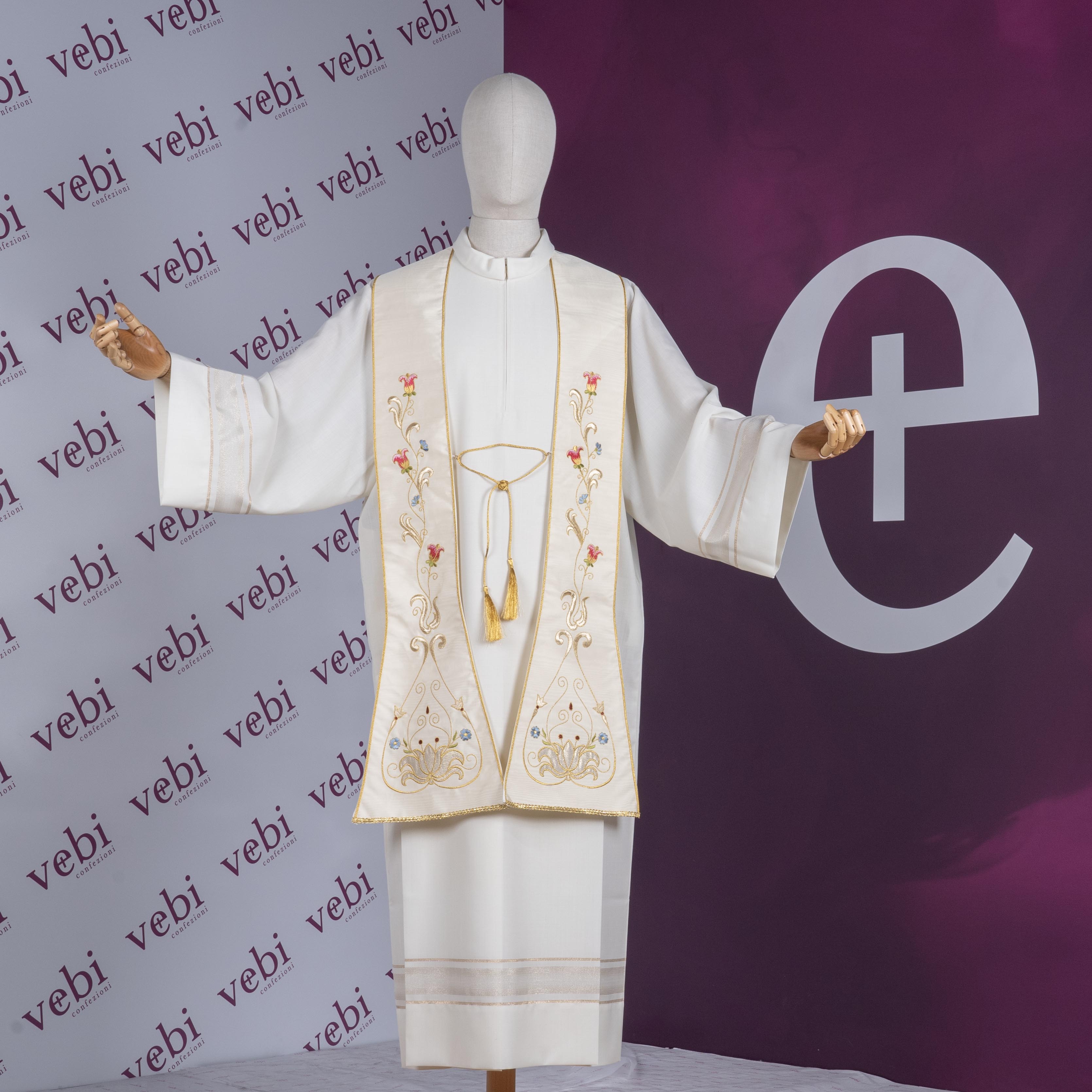 Stola Romana per Sacerdote in Raso con Ricami 4 varianti Colore