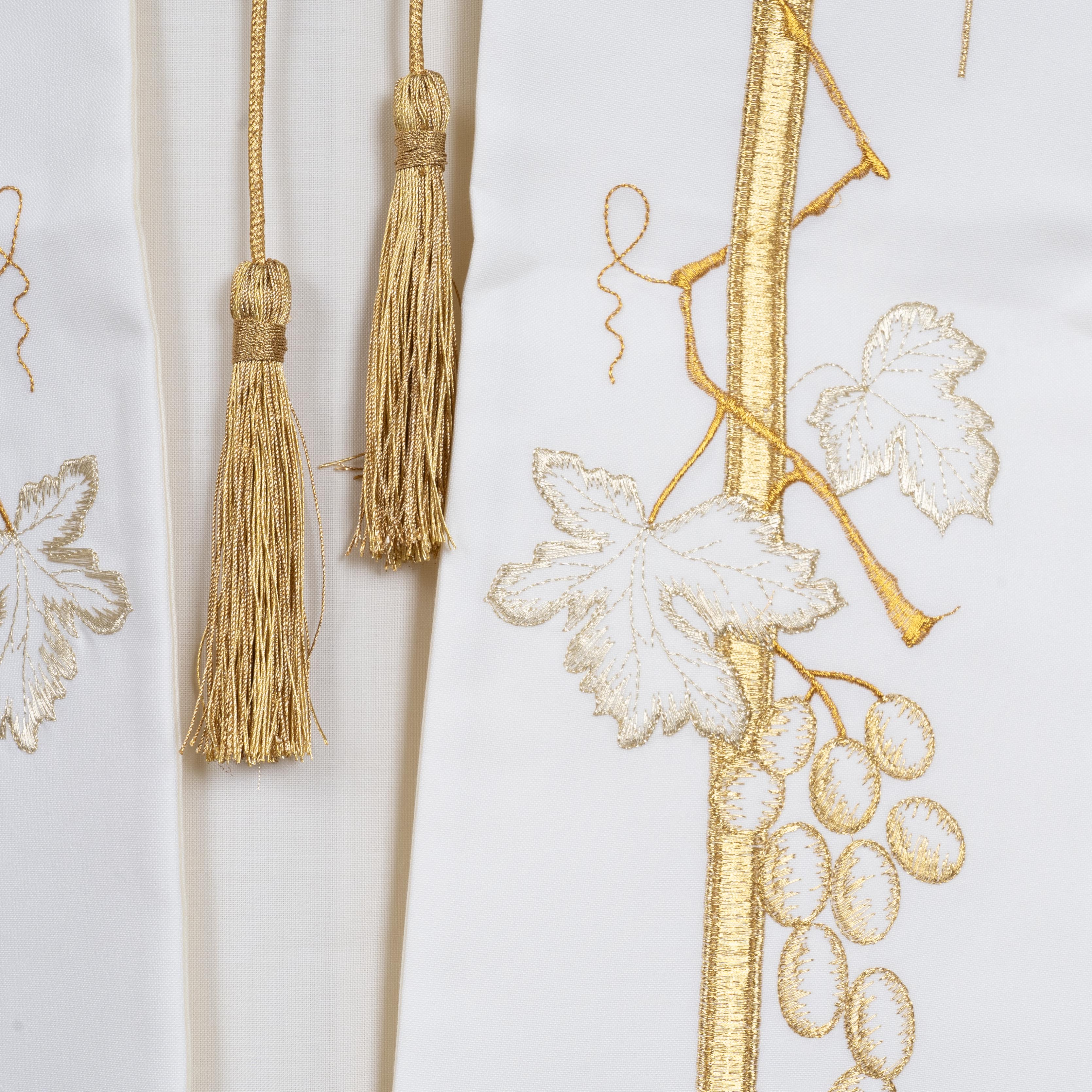 Stola per Sacerdote con Ricamo Croce, Spighe ed Uva Oro (Colori Liturgici Disponibili)