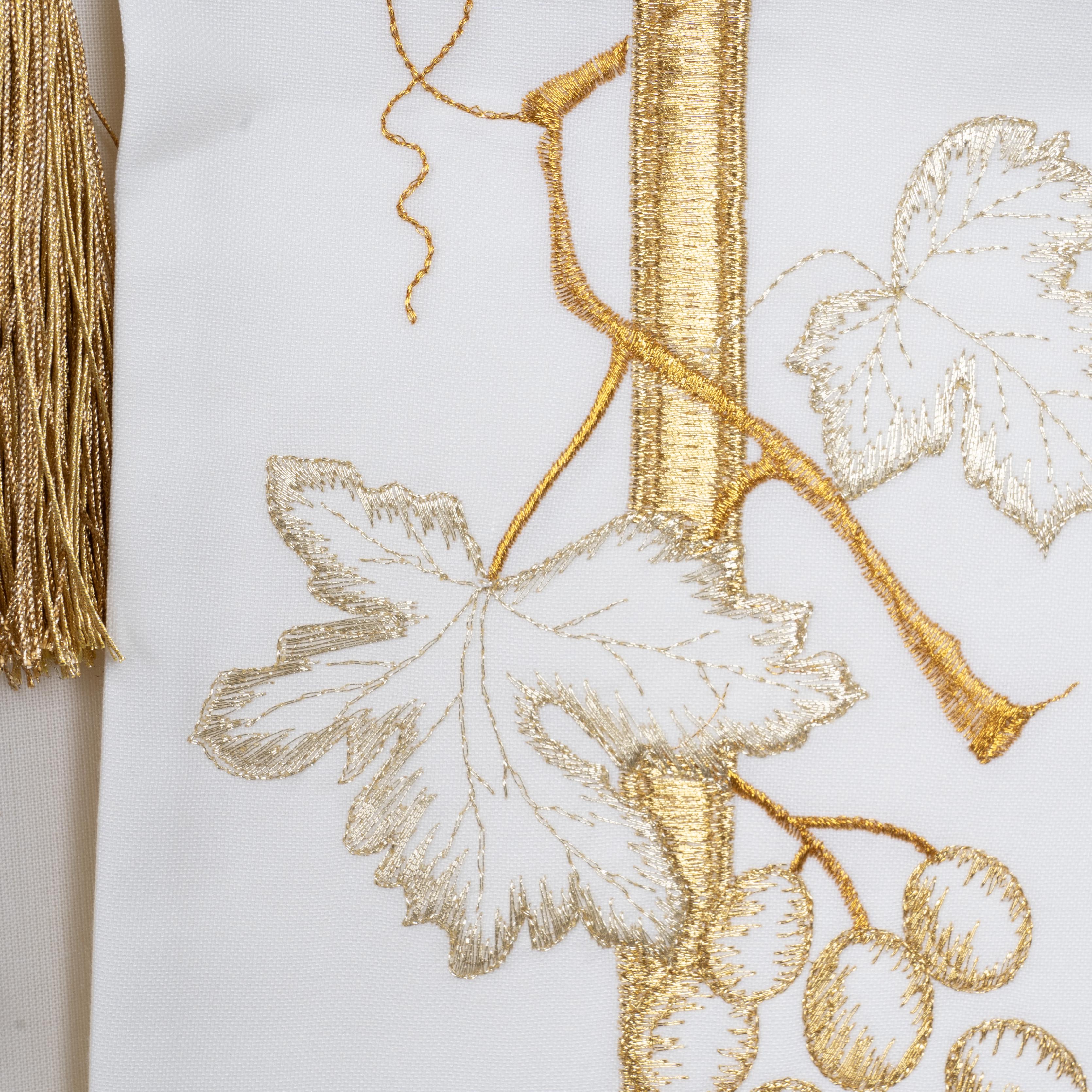Stola per Sacerdote con Ricamo Croce, Spighe ed Uva Oro (Colori Liturgici Disponibili)
