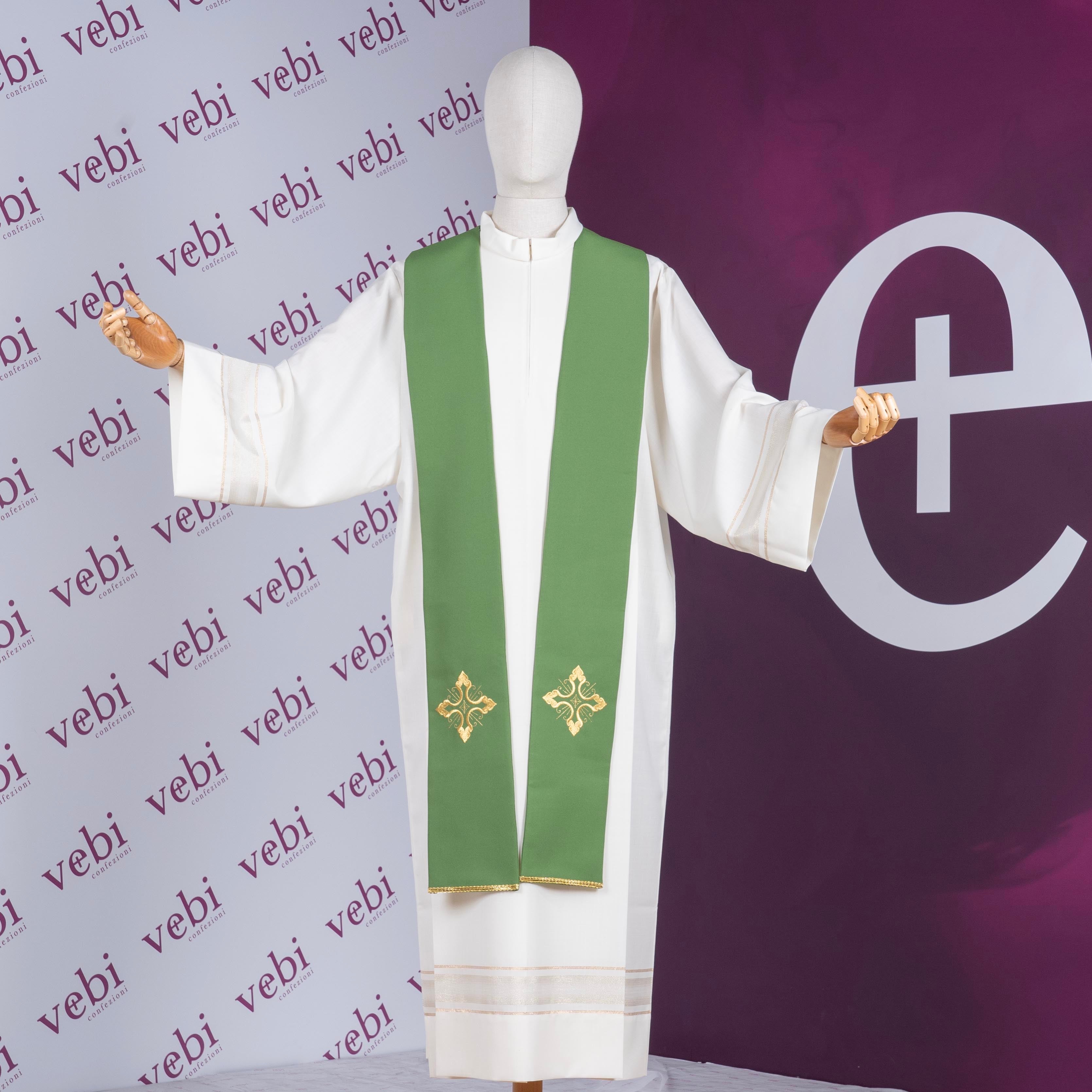 Stola per Sacerdote Ricamo Croce Rifinitura Oro (Colori Liturgici Disponibili)