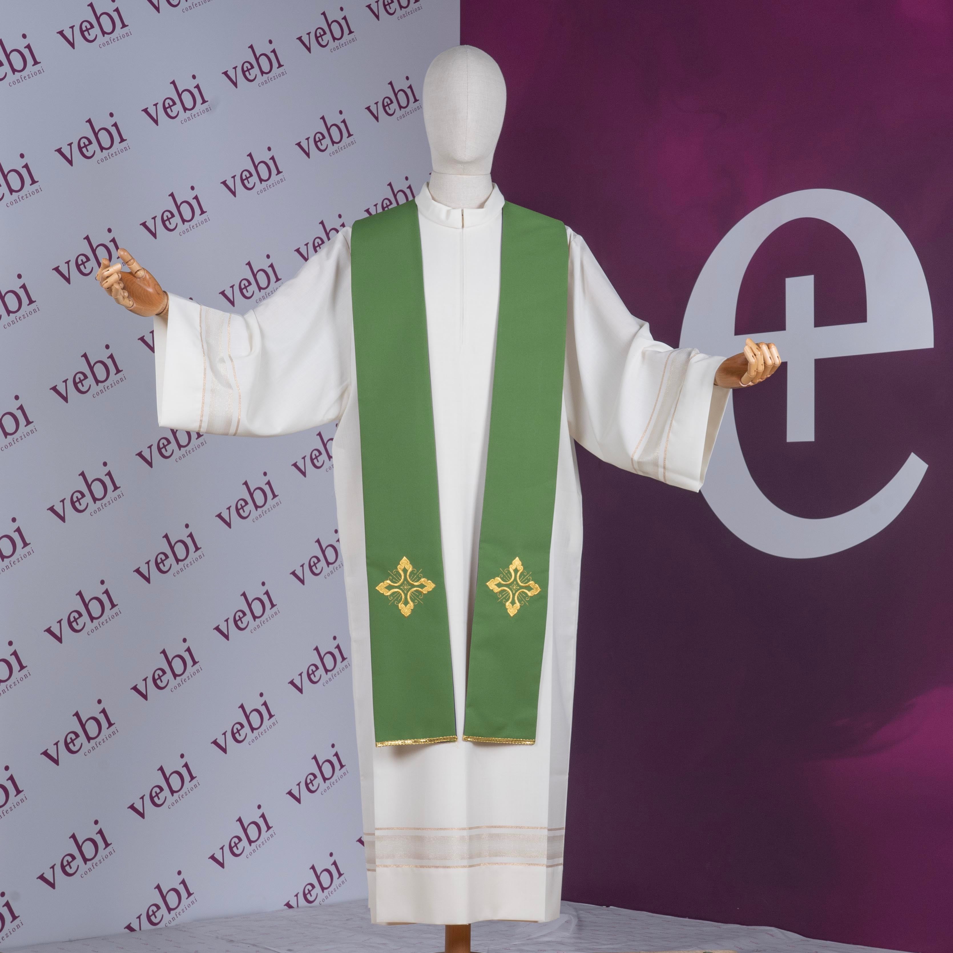 Stola per Sacerdote Ricamo Croce Rifinitura Oro Bicolore