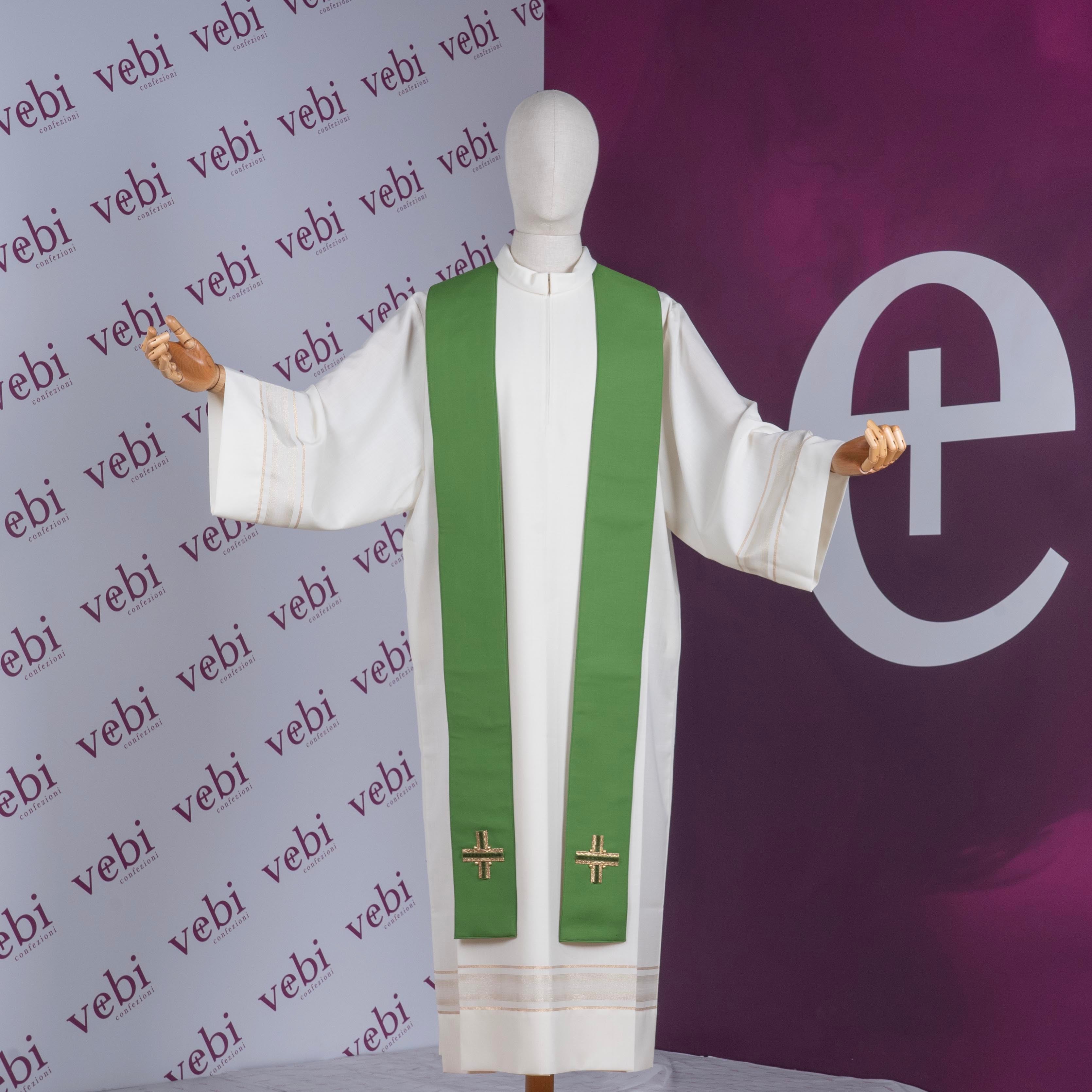 Stola in Pura Lana con Croci in Passamaneria Oro e Velluto