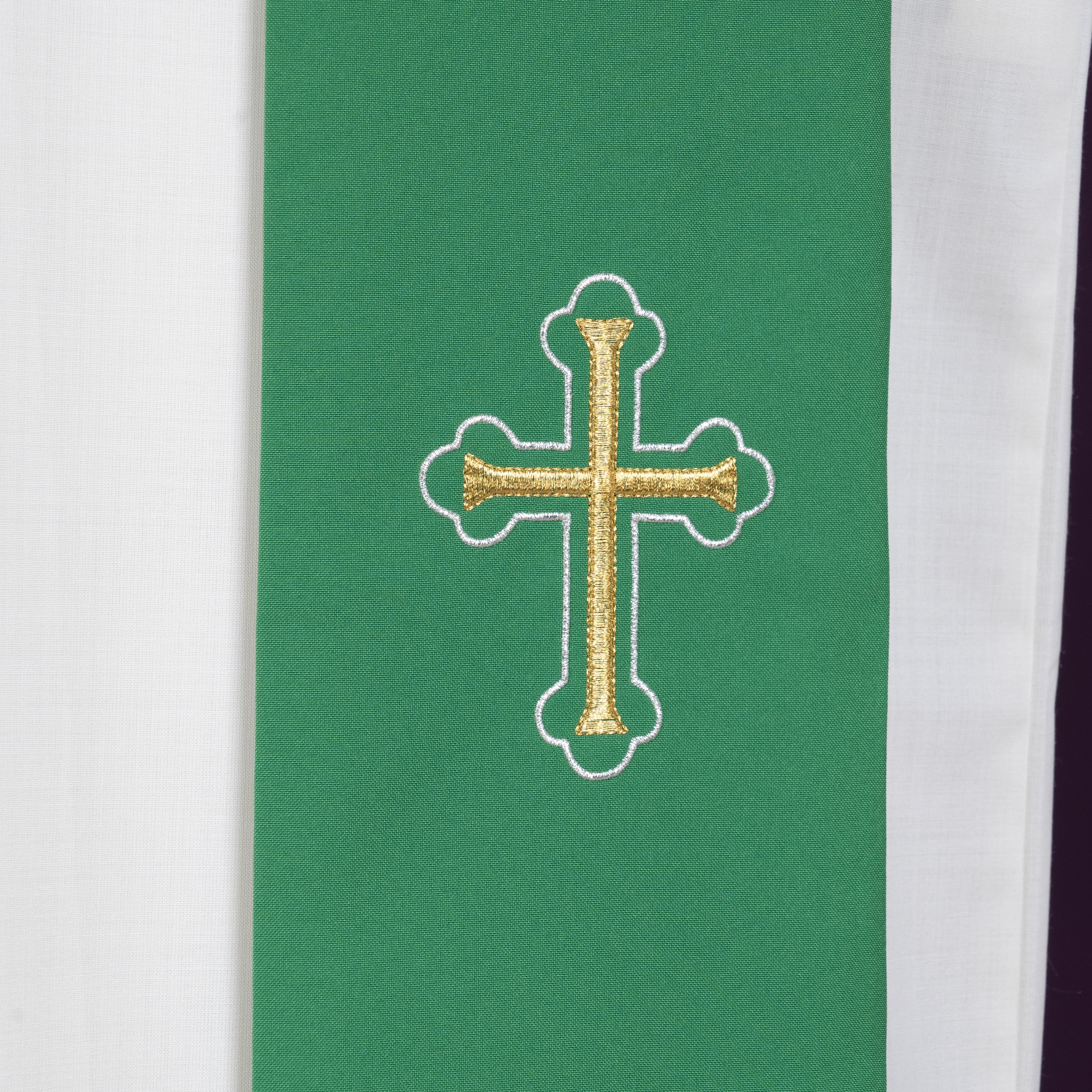Stola Economica per Sacerdote Poliestere 100% Ricamo Croce Trilobata