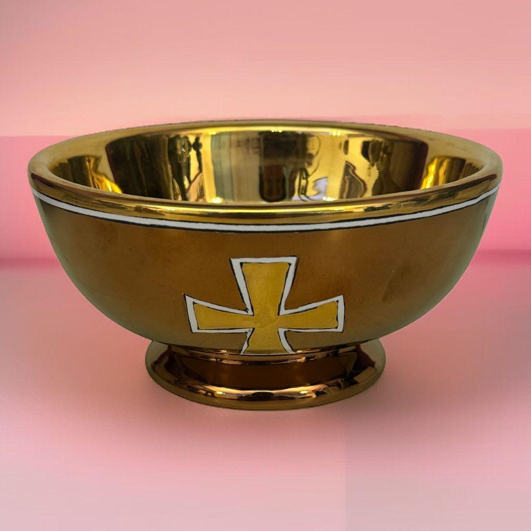 Patena in Bronzo Dipinta a Mano Interno e Dettagli Oro