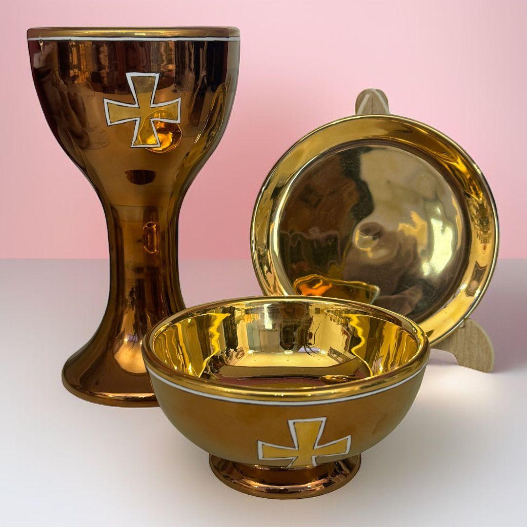 Completo Calice, Patena,Piattino in Ceramica Color Bronzo Sconto Quantità