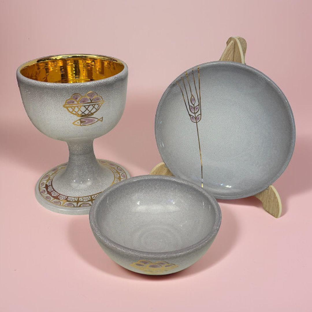 Completo Calice, Patena,Piattino in Ceramica Perlata Sconto Quantità
