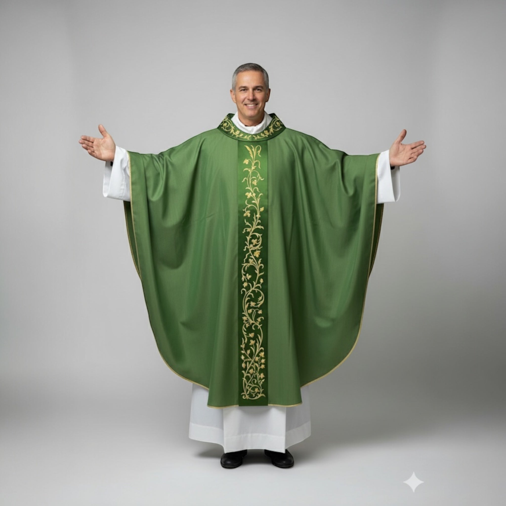 Casula Solenne Marini Ricamo Floreale Oro (Disp. 4 Colori Liturgici e Mariana)