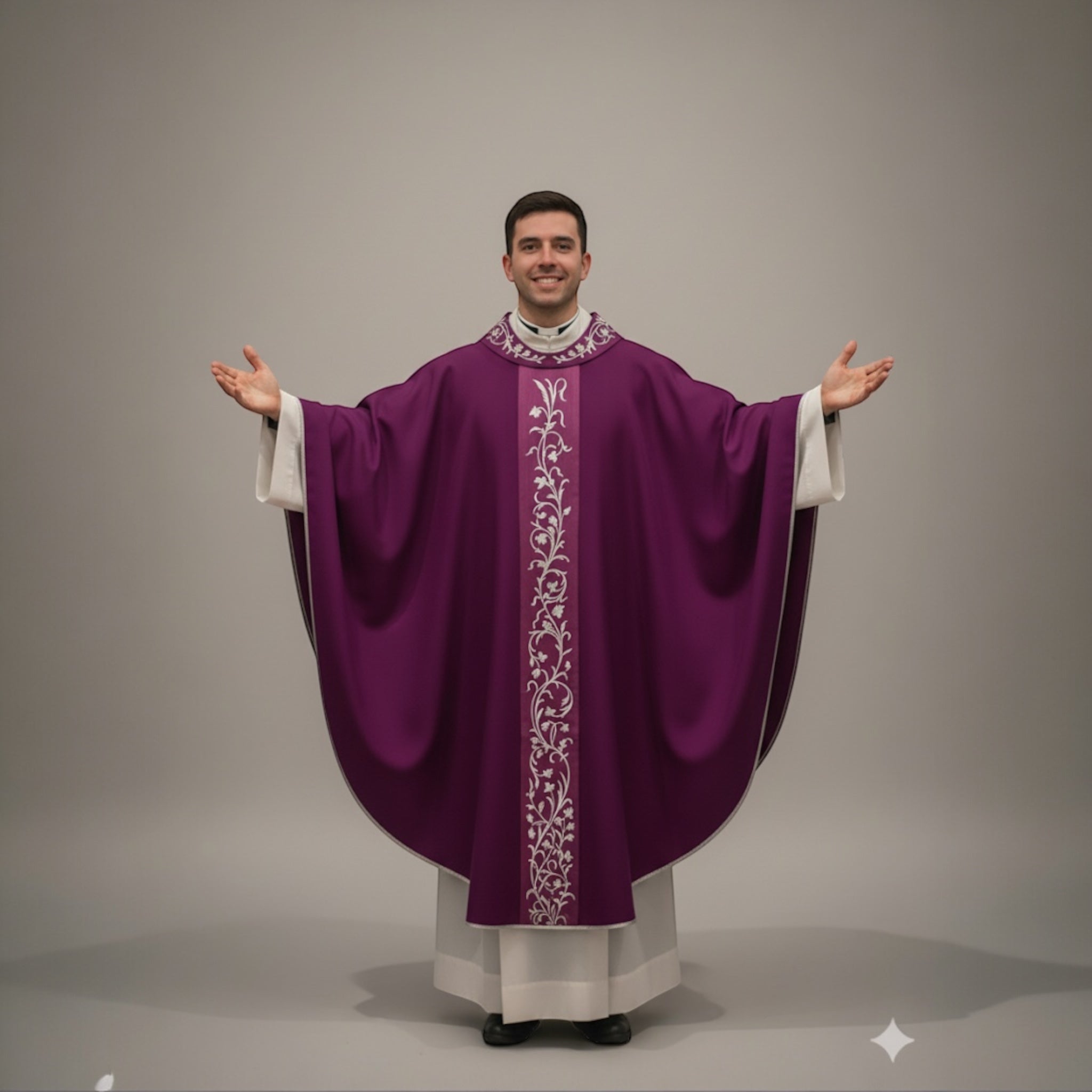 Casula Solenne Marini Ricamo Floreale Oro (Disp. 4 Colori Liturgici e Mariana)