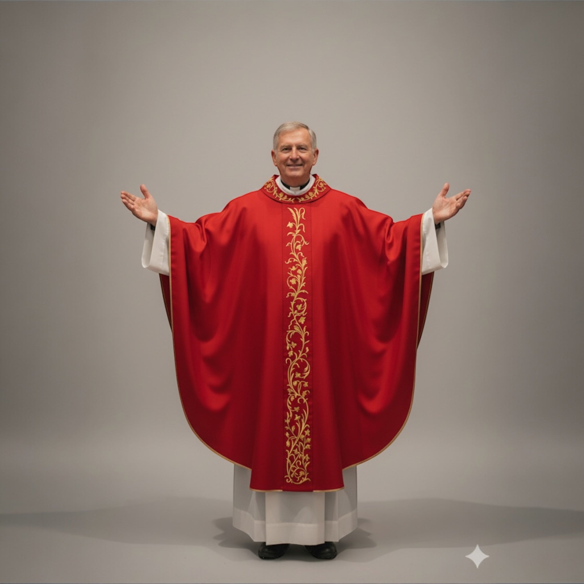 Casula Solenne Marini Ricamo Floreale Oro (Disp. 4 Colori Liturgici e Mariana)