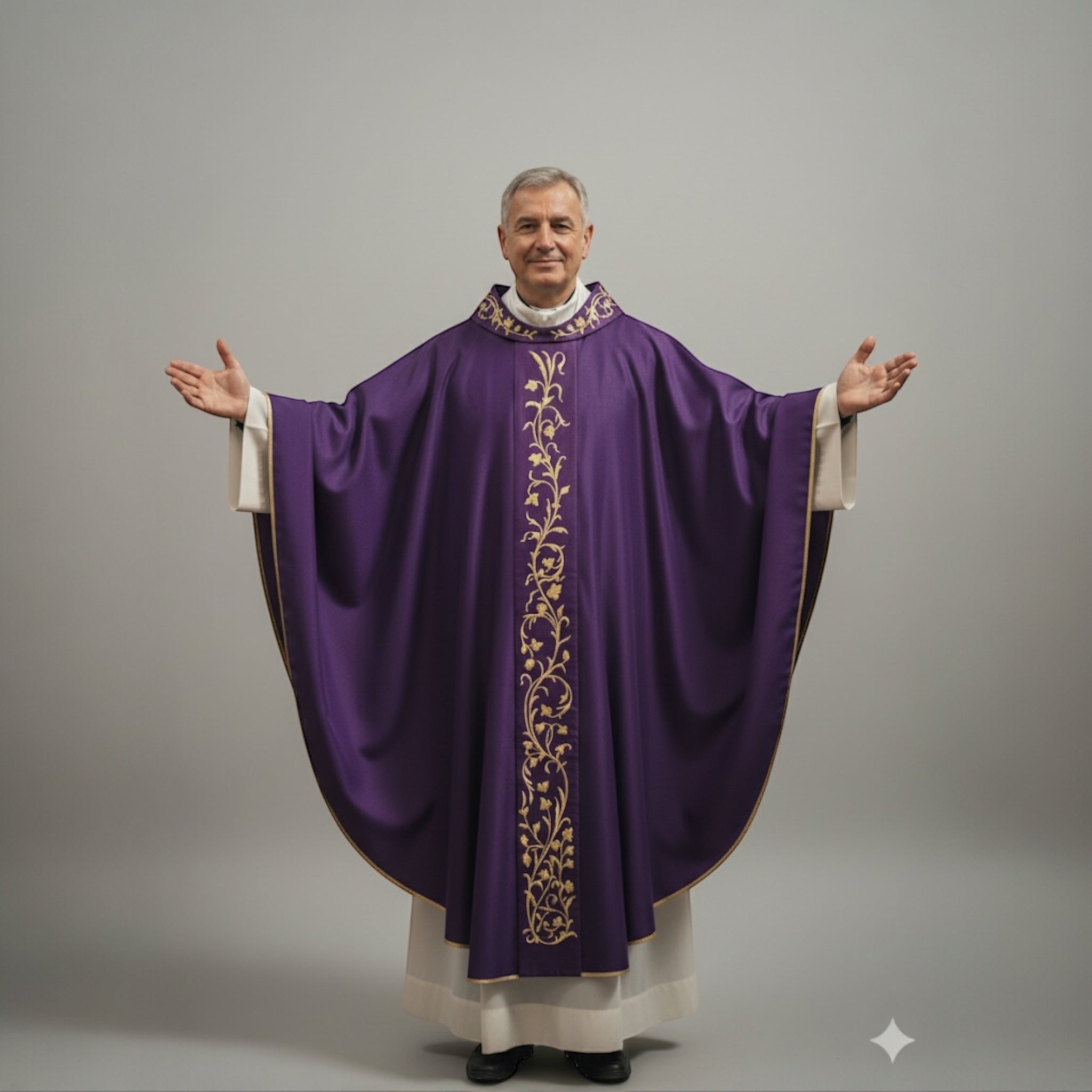 Casula Solenne Marini Ricamo Floreale Oro (Disp. 4 Colori Liturgici e Mariana)