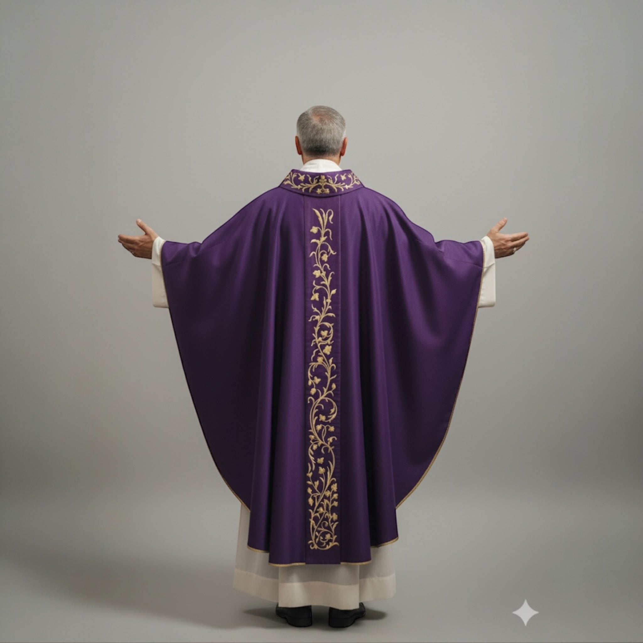 Casula Solenne Marini Ricamo Floreale Oro (Disp. 4 Colori Liturgici e Mariana)