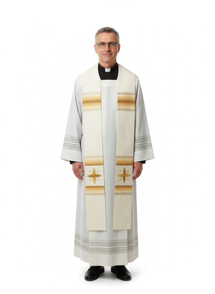 Stola per Sacerdote in Lana e Seta Ricamo Croci e Inserti in Tono (Colori Disponibili)